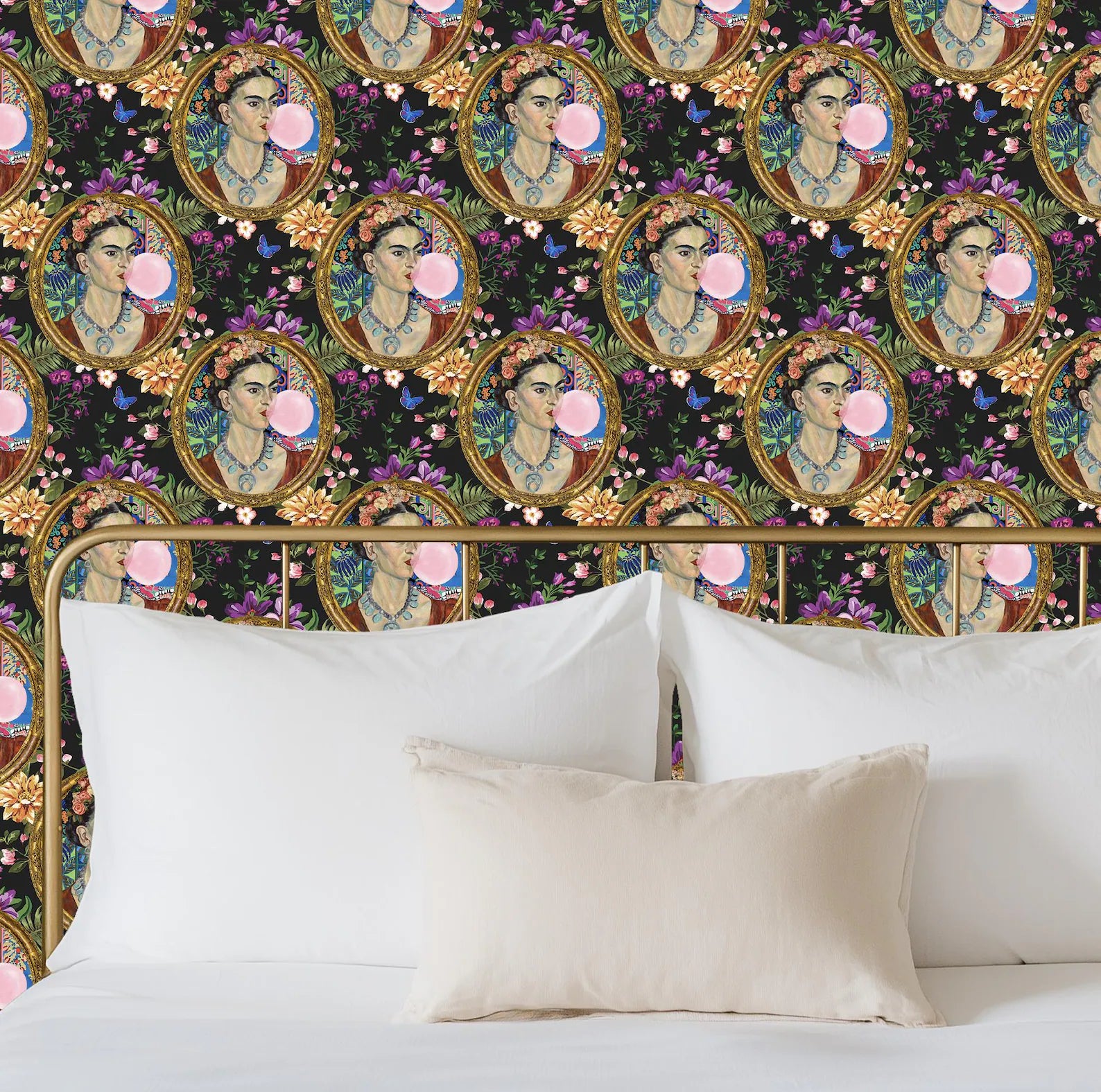 Frida Kahlo Inspired Bright Botanical Boho Floral Wallpaper - Medium