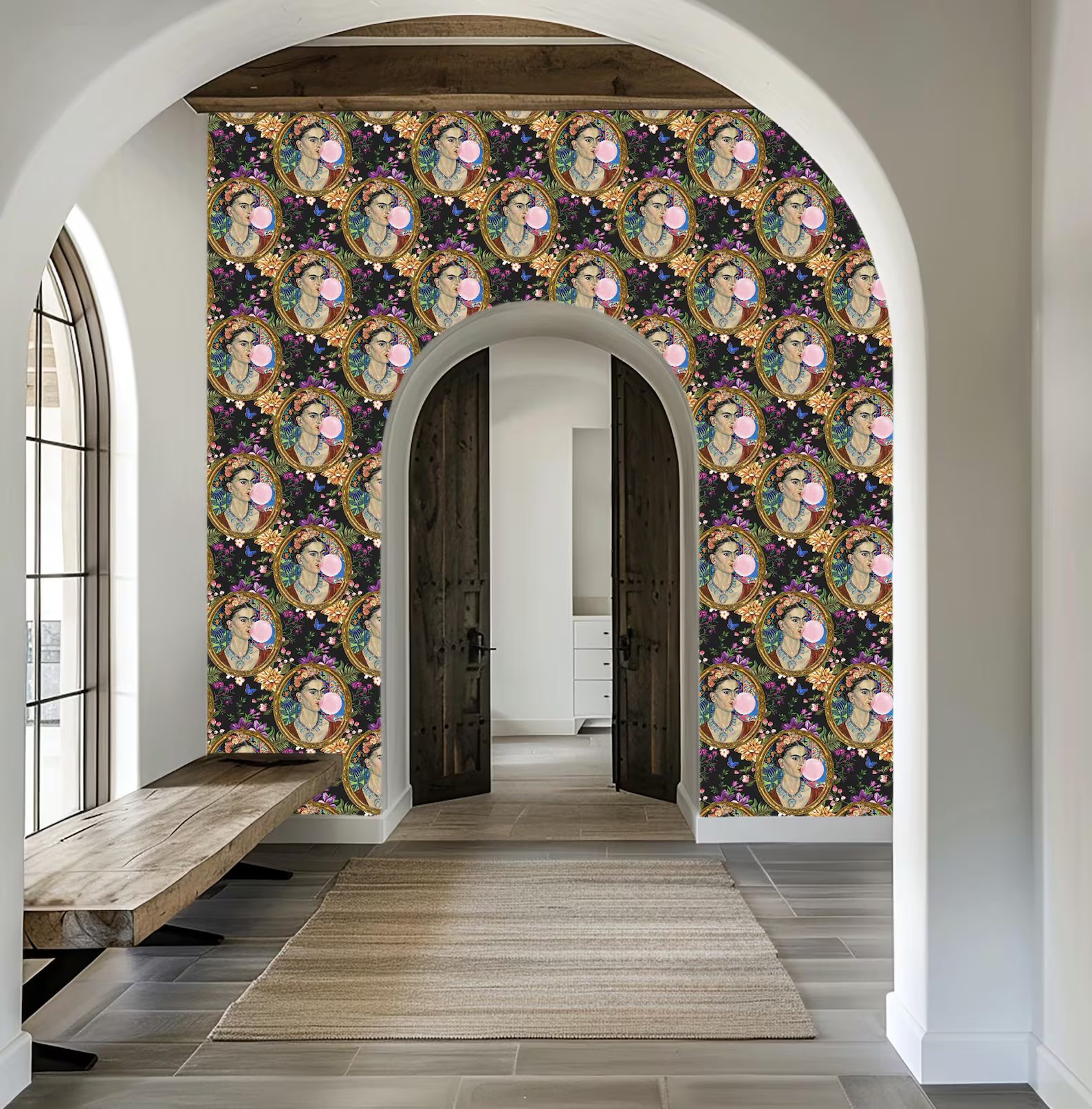 Frida Kahlo Inspired Bright Botanical Boho Floral Wallpaper - Medium