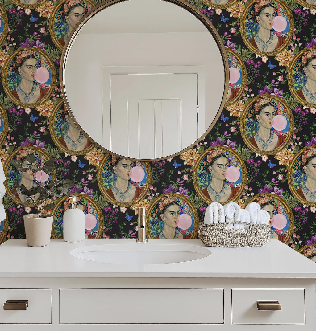 Frida Kahlo Inspired Bright Botanical Boho Floral Wallpaper - Medium