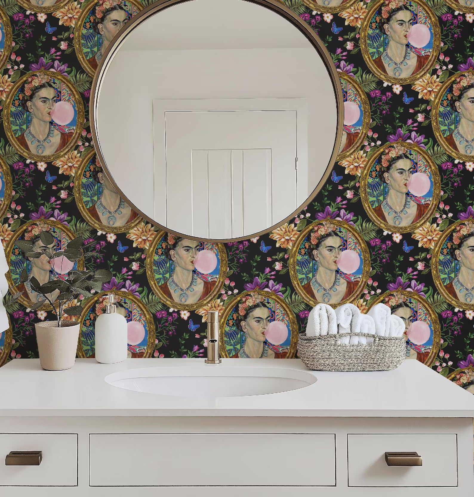 Frida Kahlo Inspired Bright Botanical Boho Floral Wallpaper - Medium