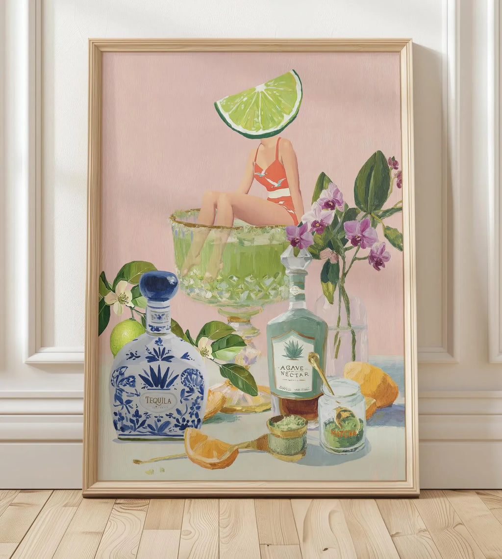 Vibrant Matcha Margarita Bar Art Print - Modern Cocktail Decor for Speakeasy or Home
