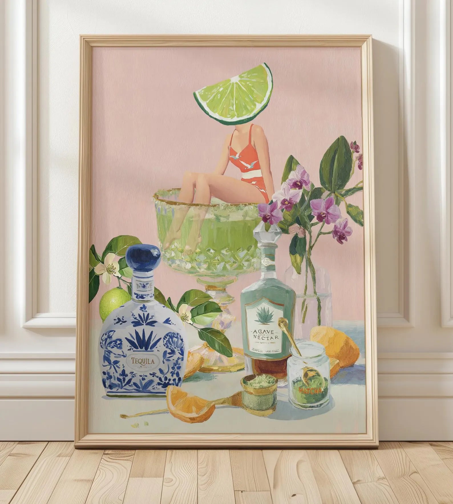 Vibrant Matcha Margarita Bar Art Print - Modern Cocktail Decor for Speakeasy or Home
