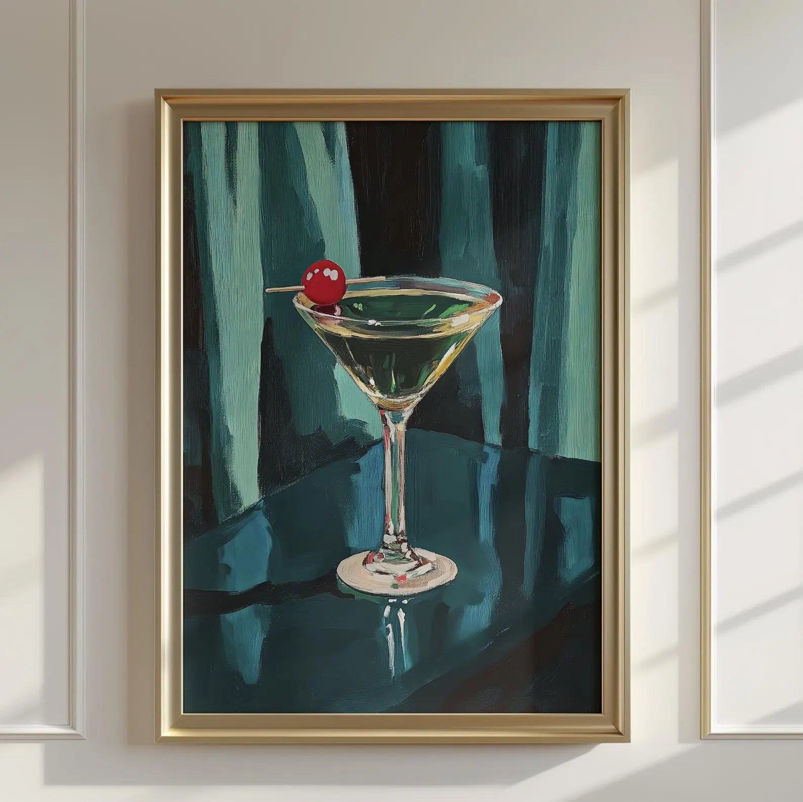 Retro Martini Cocktail Art Print - Minimalist Bar Decor, Mid-Century Drink Illustration Gift