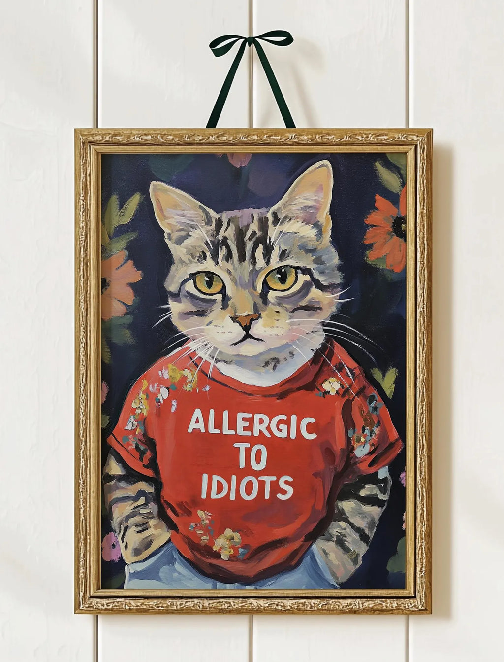 Sarcastic Cat Lover Wall Art: Allergic to Idiots Poster - Funny Kitty Quote Decor Gift