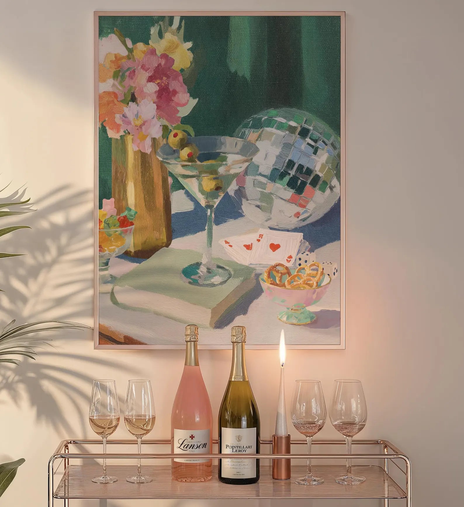 Retro Martini Disco Ball Art Print: Whimsical Cocktail Poster for Bar Decor and Party Vibes