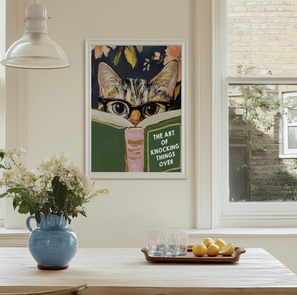 Quirky Cat Reading Poster: Humorous Bathroom Wall Art for Book Lovers | Aesthetic Kitty Print