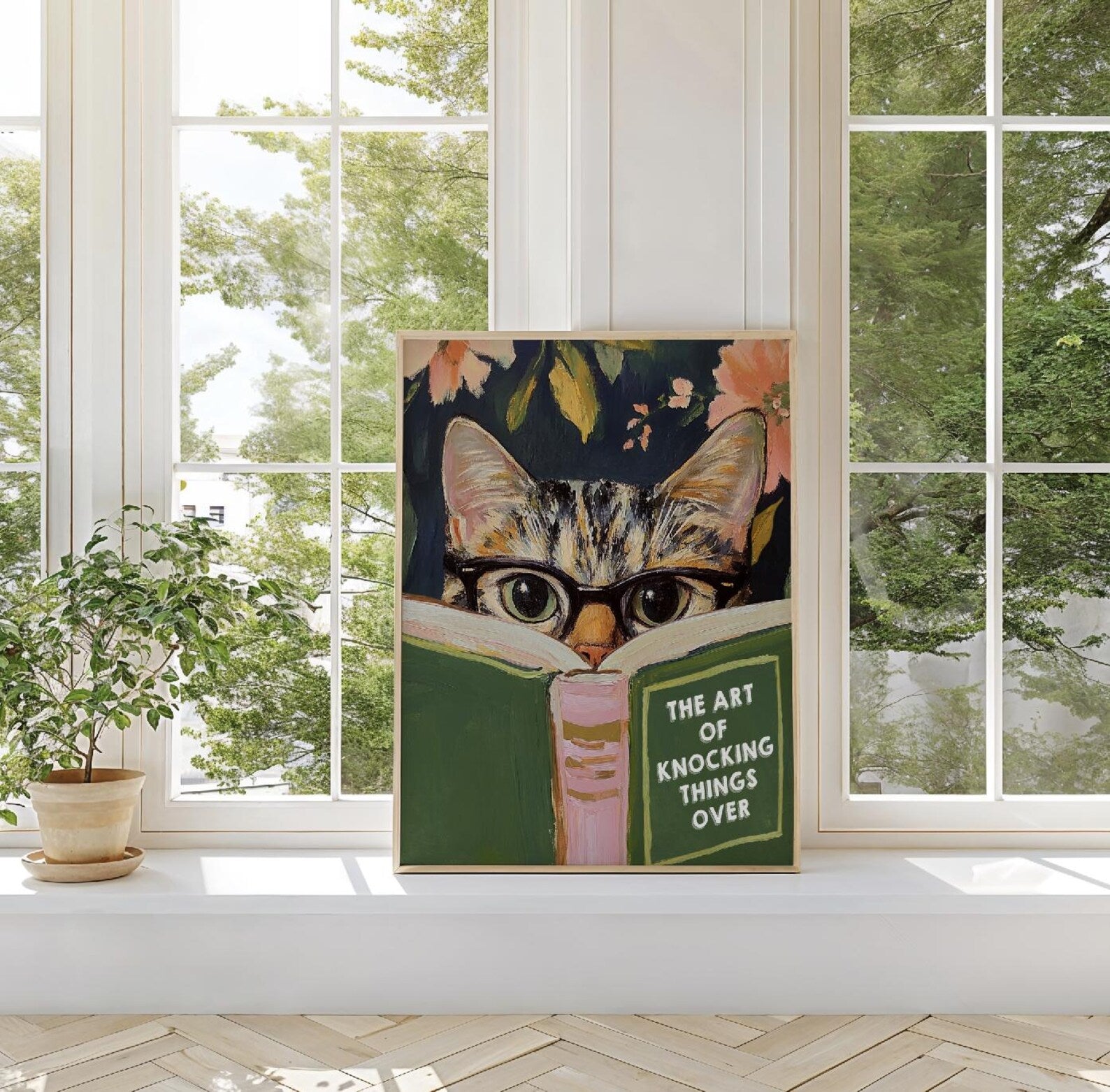 Quirky Cat Reading Poster: Humorous Bathroom Wall Art for Book Lovers | Aesthetic Kitty Print