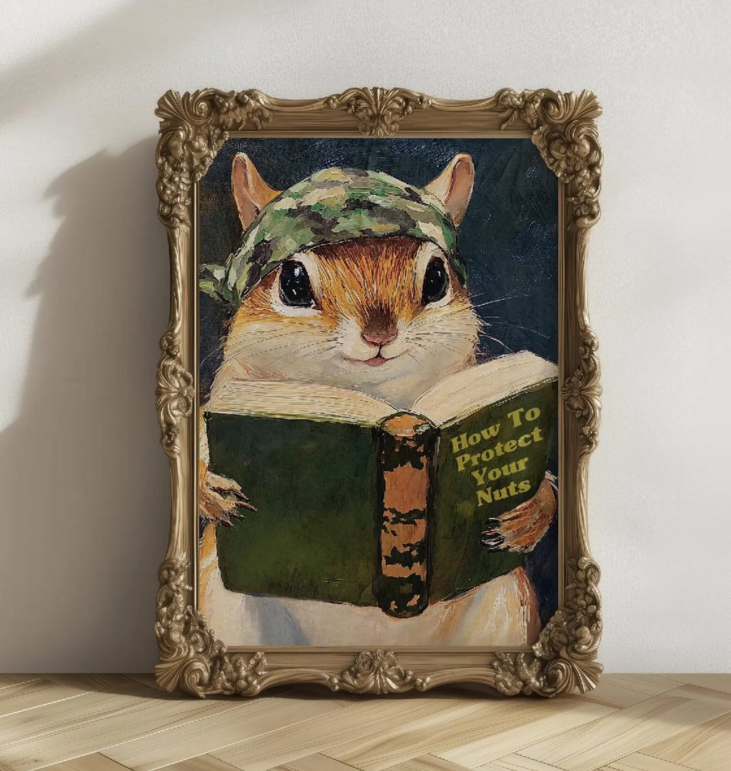 Humorous Squirrel Bathroom Poster: Protect Your Nuts - Whimsical Woodland Animal Wall Art Decor