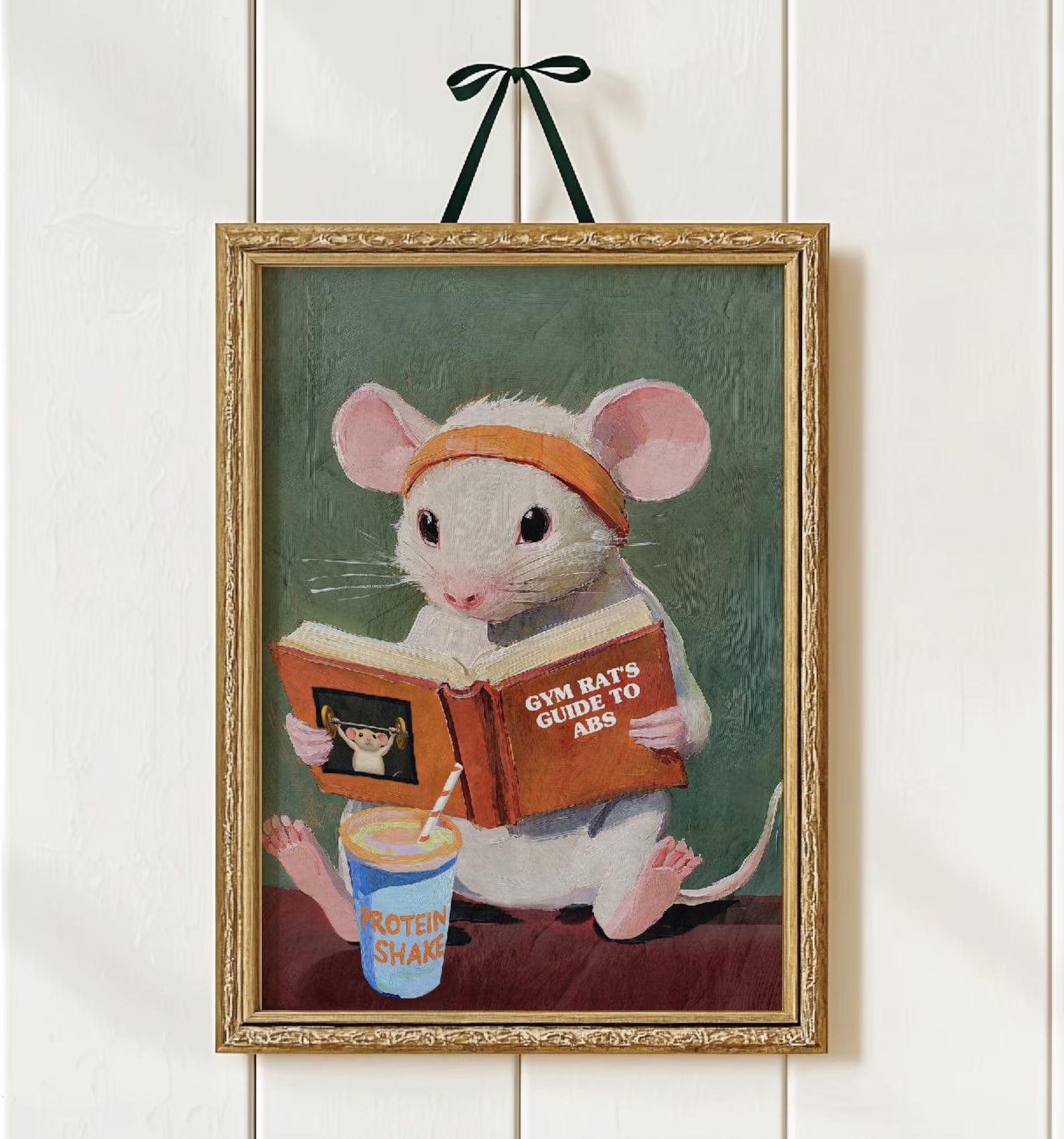 Whimsical Gym Rat's Guide to Abs - Funny Animal Fitness Art Print for Home Workout Motivation