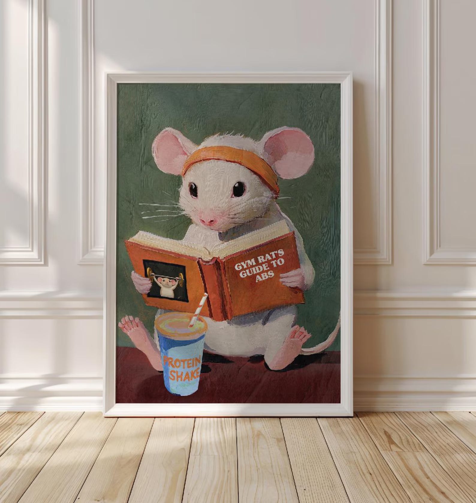 Whimsical Gym Rat's Guide to Abs - Funny Animal Fitness Art Print for Home Workout Motivation