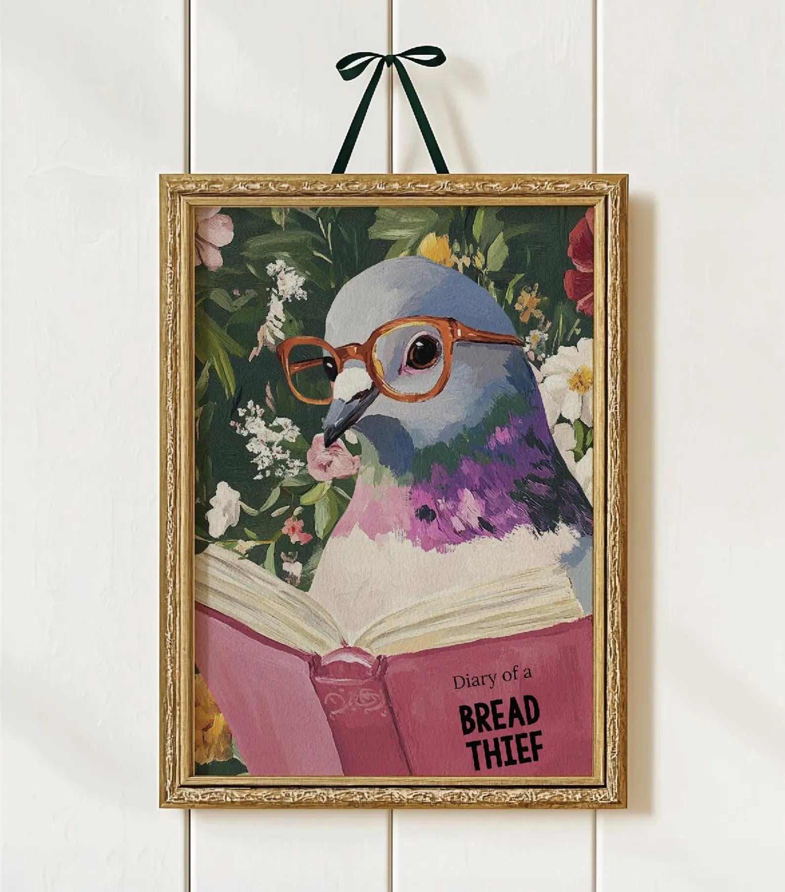 Quirky Pigeon Reading Art Print - Humorous Kitchen & Bathroom Decor, Trendy Animal Poster
