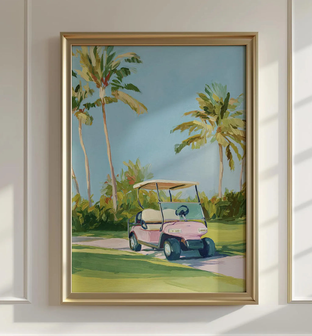 Preppy Golf Cart Art Print: Palm Beach Chinoiserie Wall Decor for Country Club & Bar Cart Aesthetic