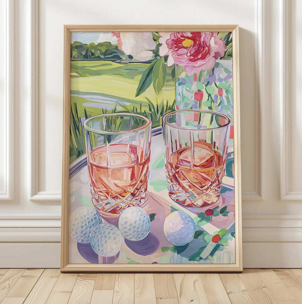 Elegant Cocktail Wine and Golf Art Print: Palm Beach Style Wall Decor for Country Club Bar or Lounge