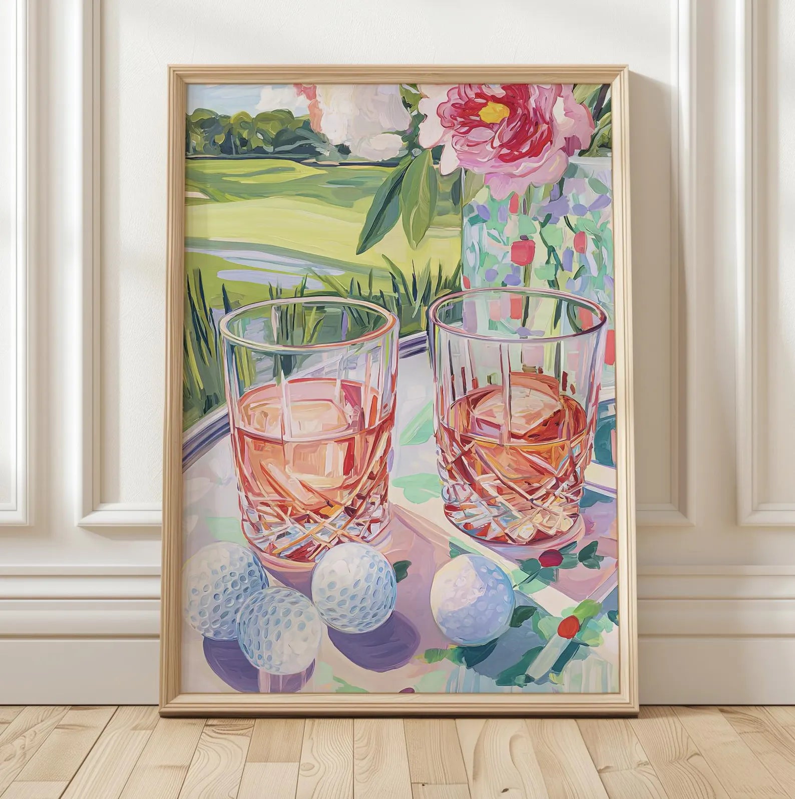 Elegant Cocktail Wine and Golf Art Print: Palm Beach Style Wall Decor for Country Club Bar or Lounge