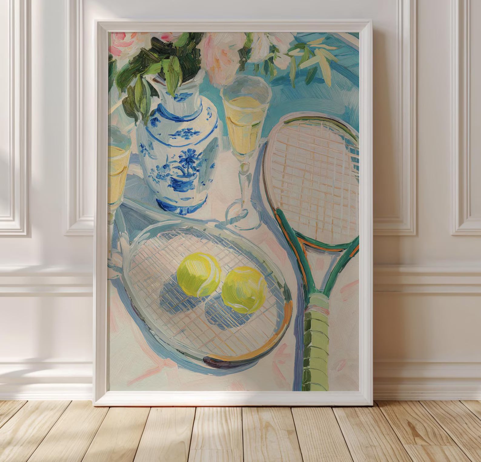Whimsical Chinoiserie Tennis & Cocktails Art Print - Preppy Sports Bar Cart Wall Decor