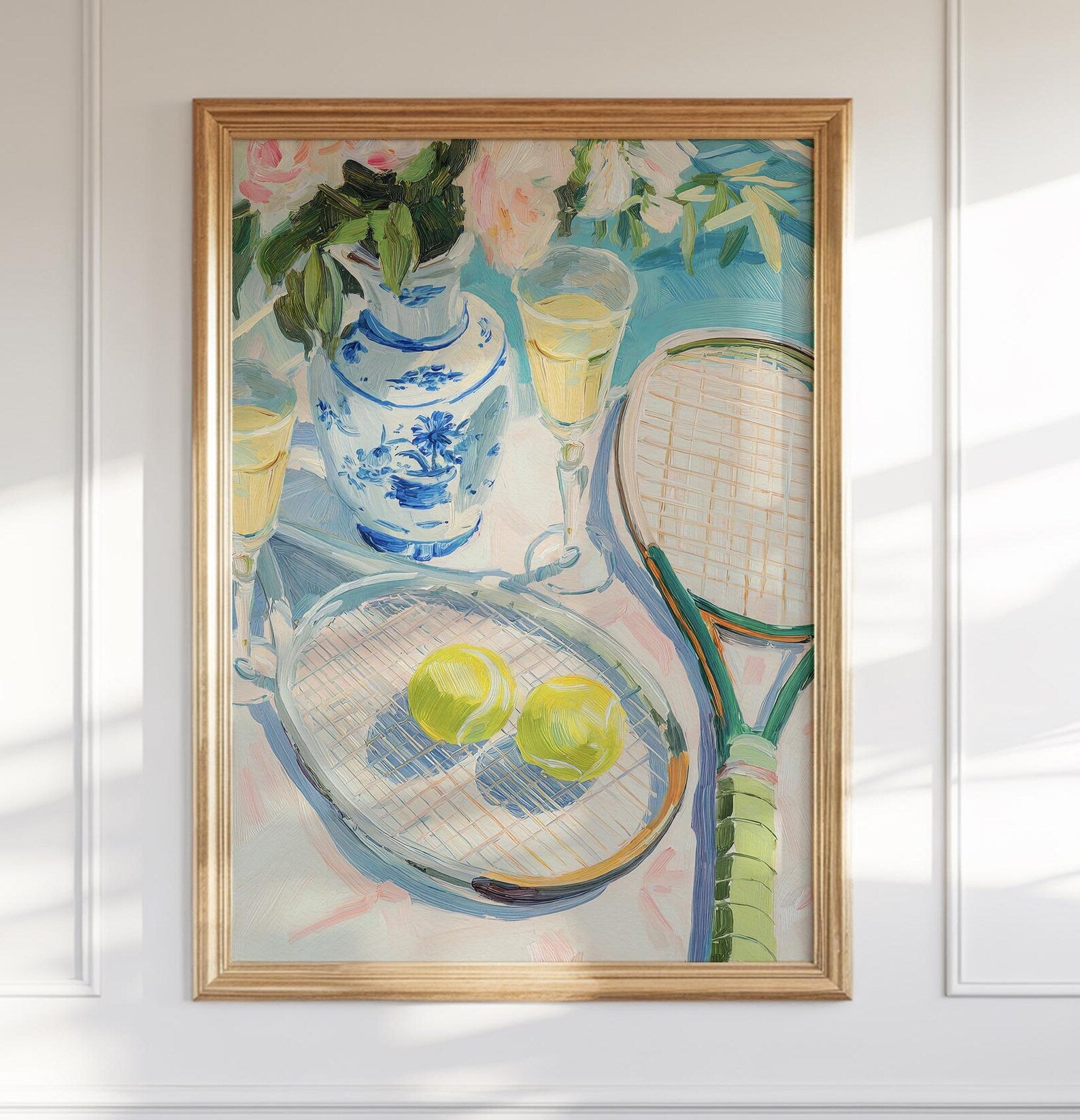 Whimsical Chinoiserie Tennis & Cocktails Art Print - Preppy Sports Bar Cart Wall Decor