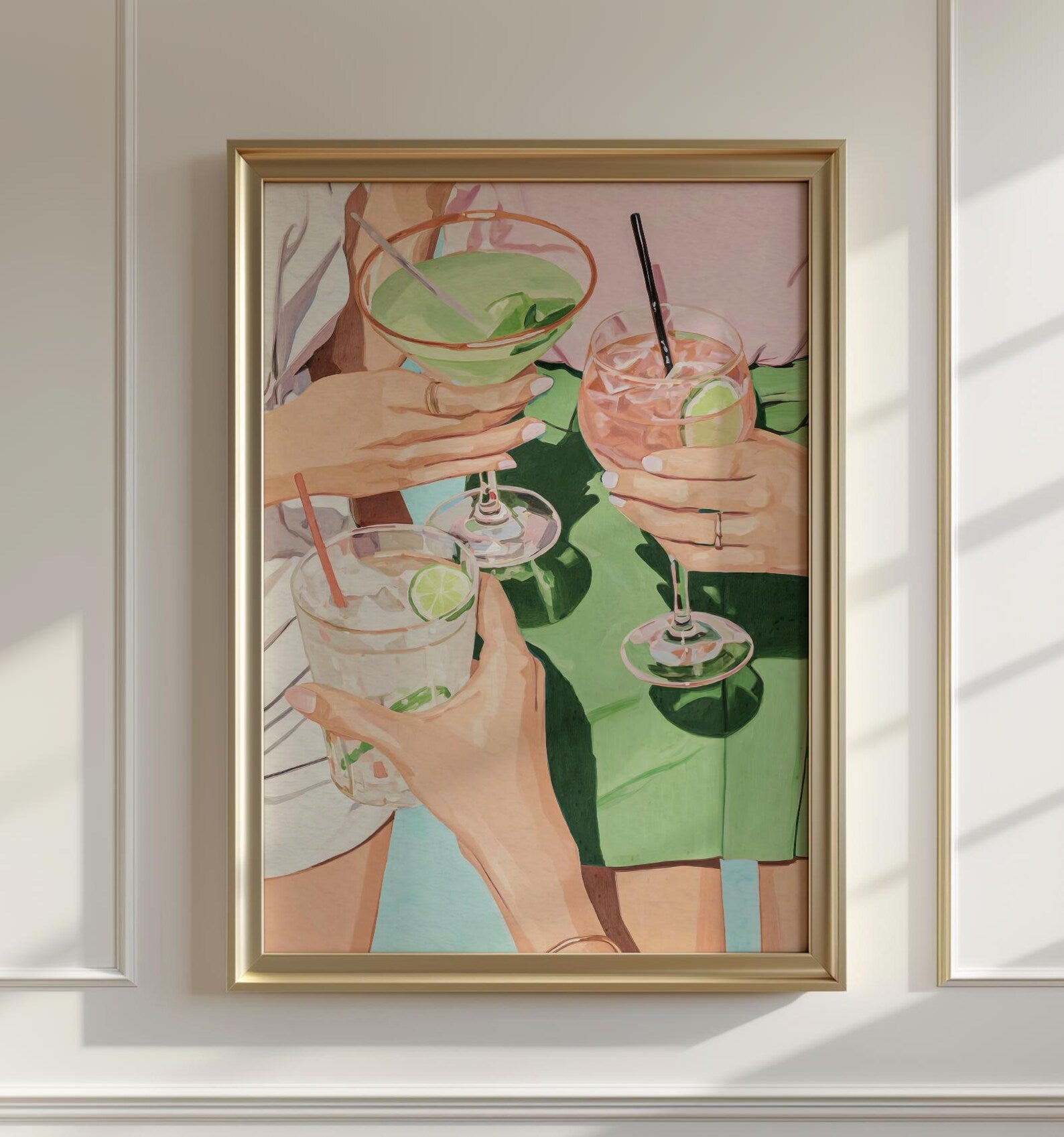 Chic Cocktail Girls Night Art Print: Preppy Palm Beach Inspired Bar Cart Wall Decor