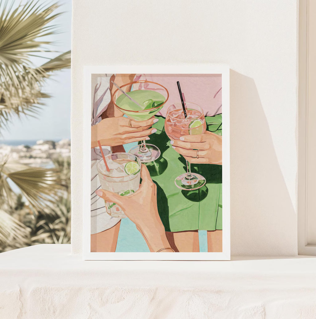 Chic Cocktail Girls Night Art Print: Preppy Palm Beach Inspired Bar Cart Wall Decor