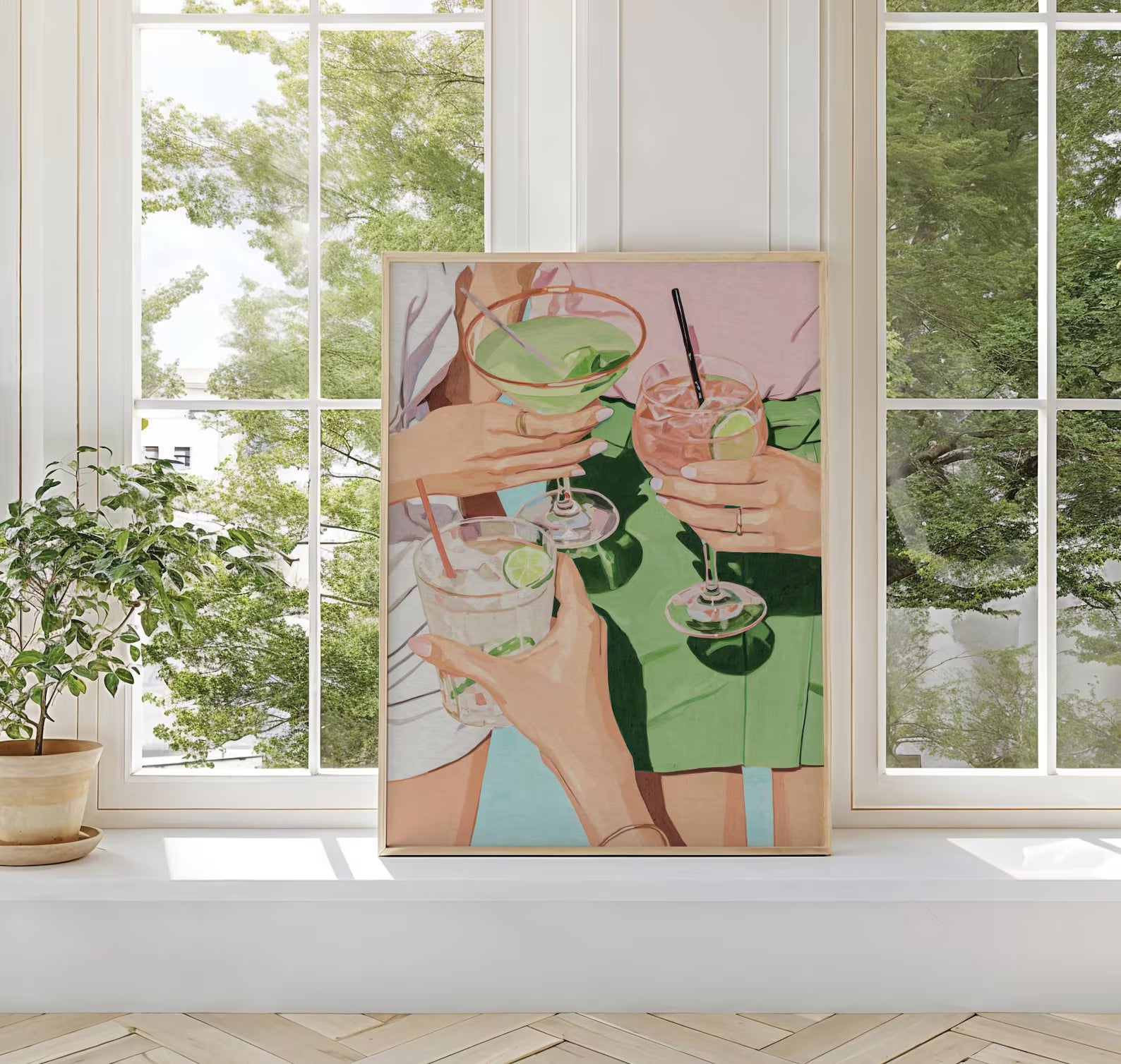 Chic Cocktail Girls Night Art Print: Preppy Palm Beach Inspired Bar Cart Wall Decor