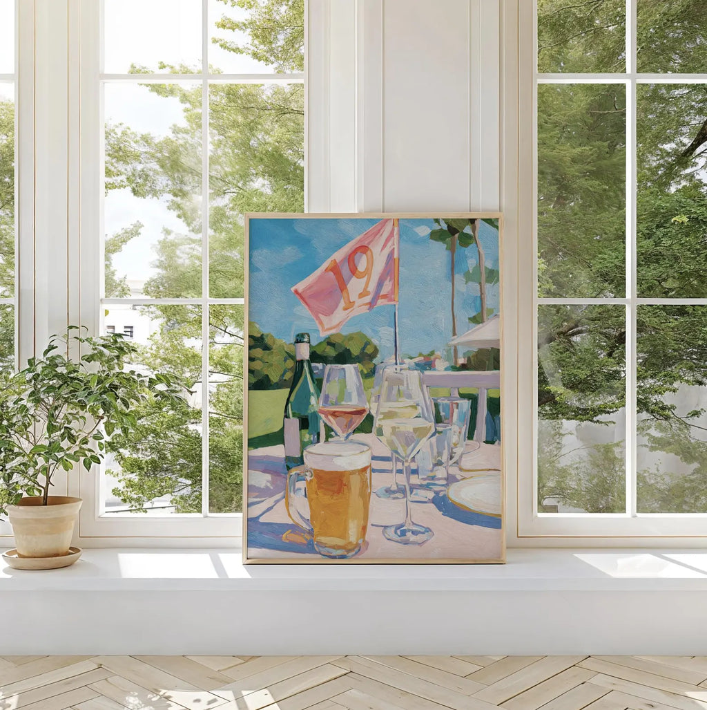 Watering Hole Golf Art Print: 19th Hole Cocktail Poster for Bar Cart Decor, Palm Beach Sport Gift