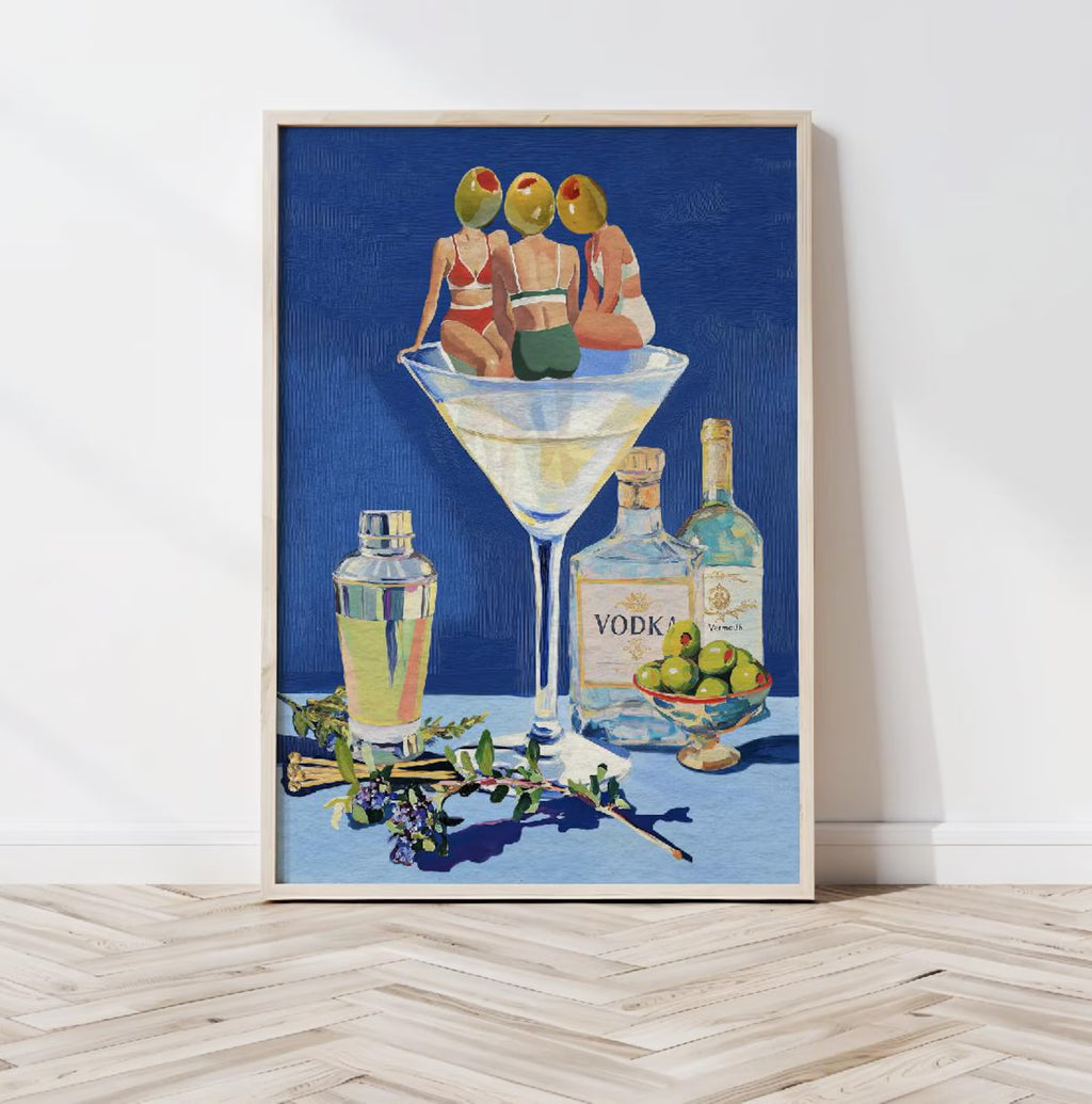 Vintage Dirty Martini Bar Print - Retro Cocktail Wall Art for Home Bar & Kitchen Decor