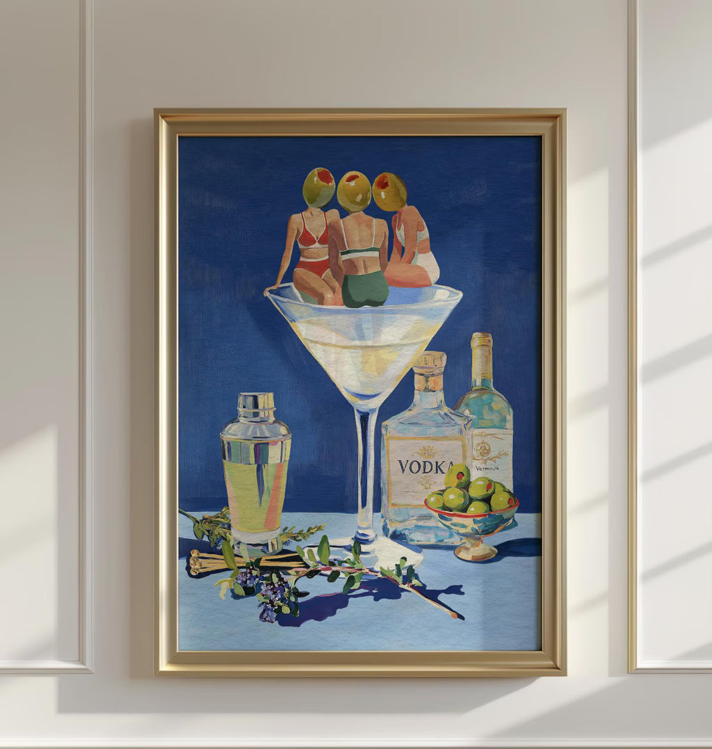 Vintage Dirty Martini Bar Print - Retro Cocktail Wall Art for Home Bar & Kitchen Decor