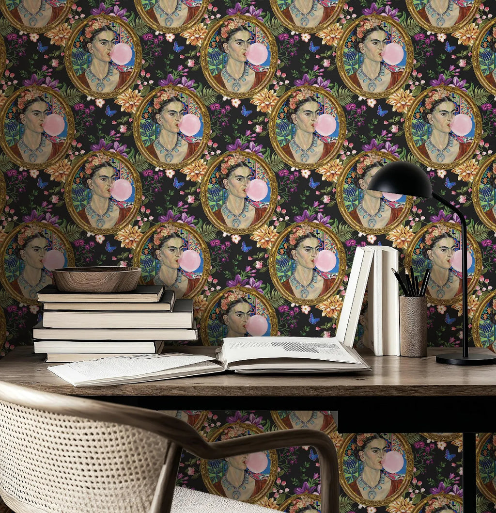 Frida Kahlo Inspired Bright Botanical Boho Floral Wallpaper - Medium