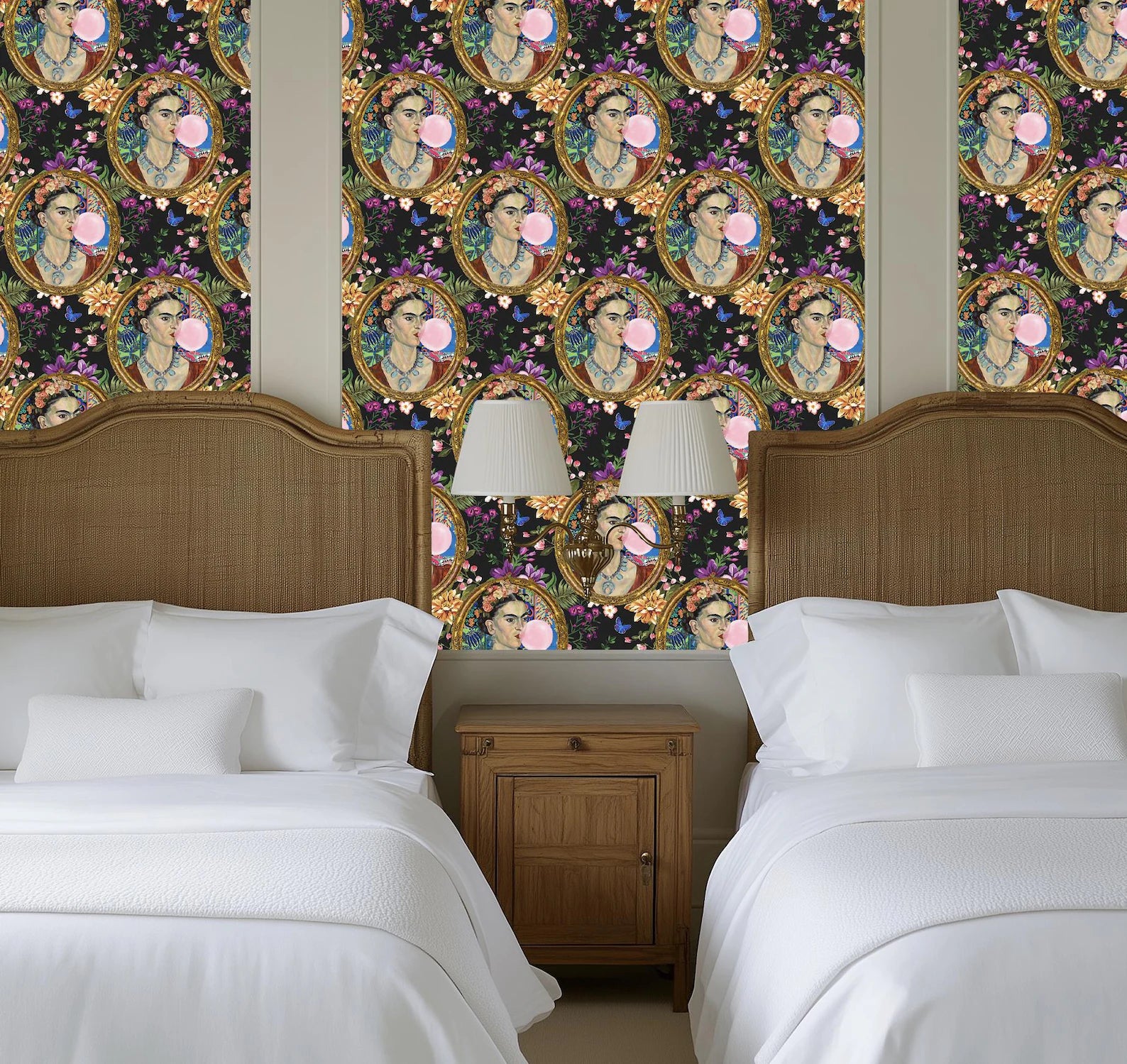 Frida Kahlo Inspired Bright Botanical Boho Floral Wallpaper - Medium