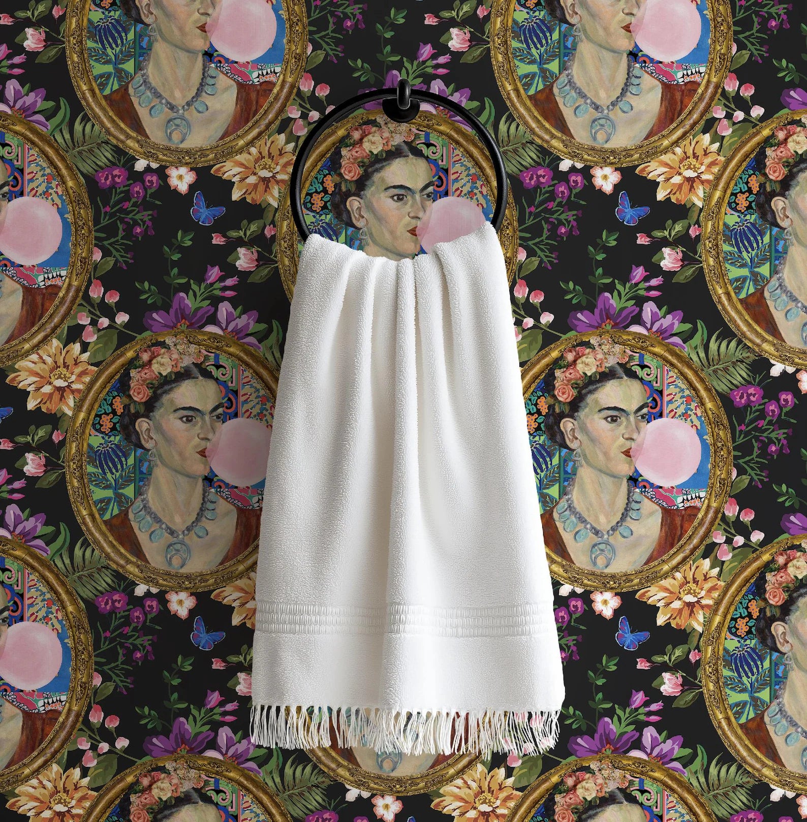 Frida Kahlo Inspired Bright Botanical Boho Floral Wallpaper - Medium