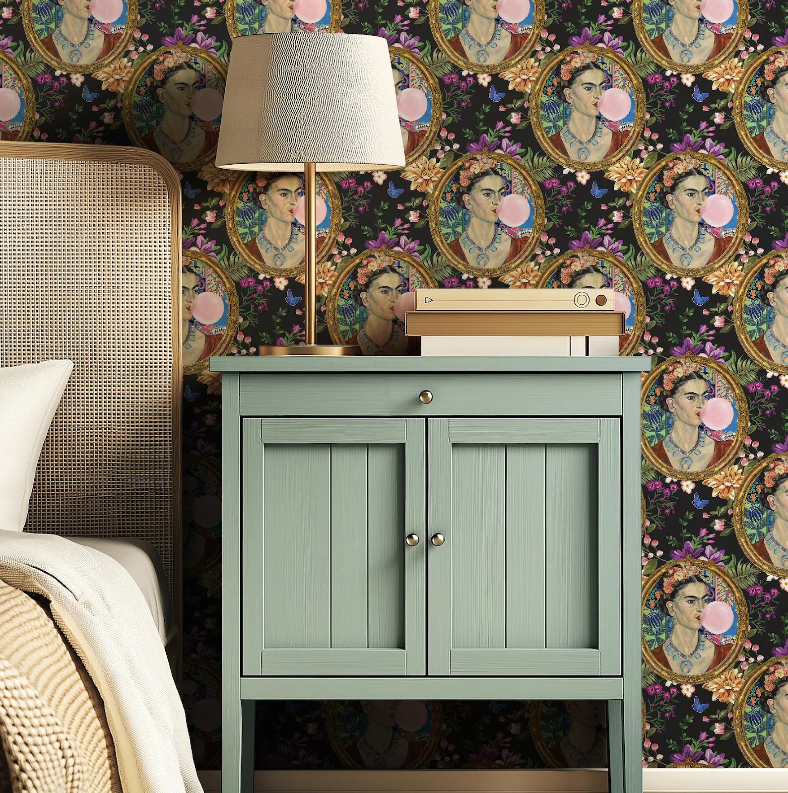 Frida Kahlo Inspired Bright Botanical Boho Floral Wallpaper - Medium