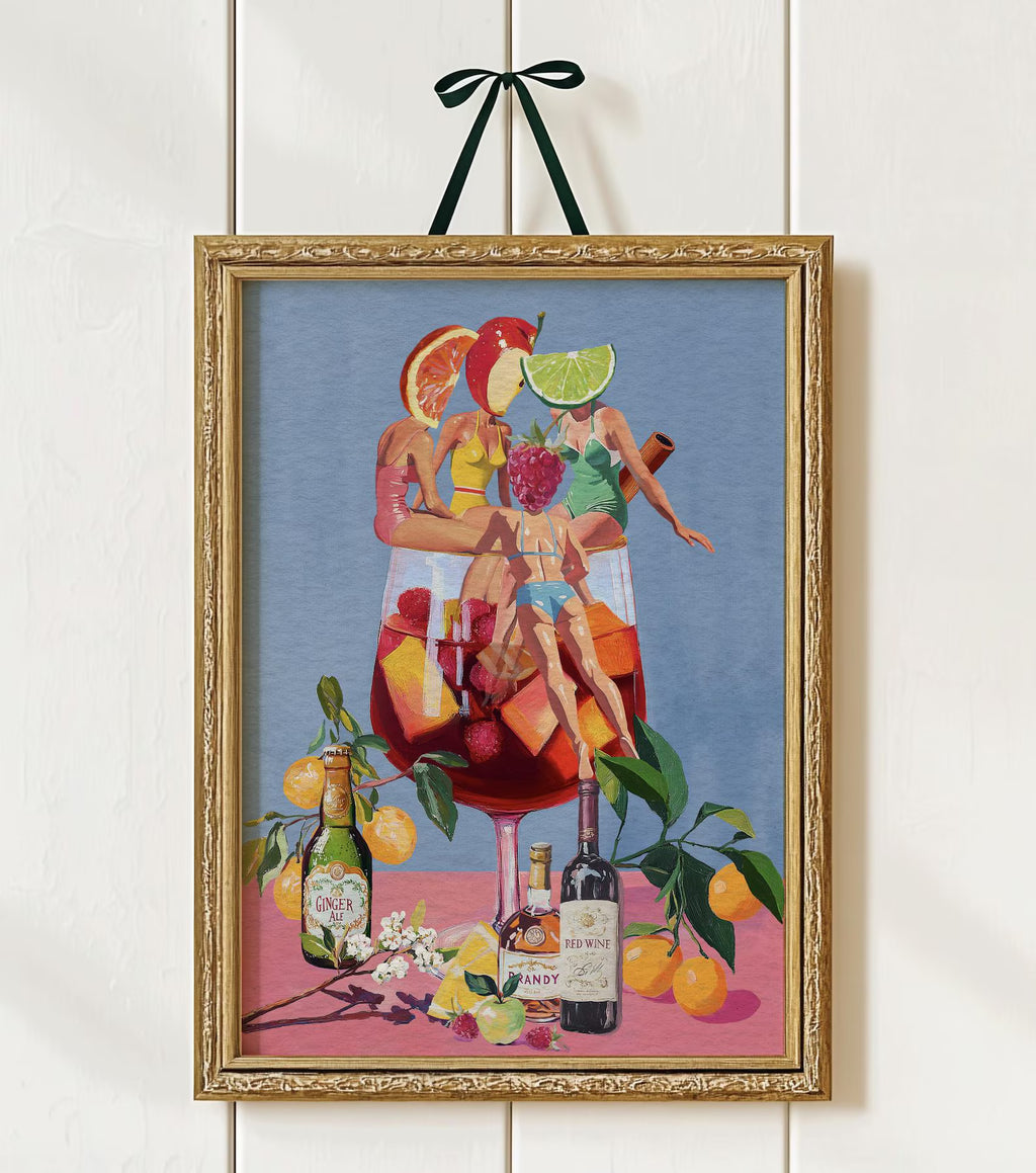 Vibrant Sangria Art Print: Playful Cocktail Wall Decor for Bar, Kitchen, and Wine Enthusiasts
