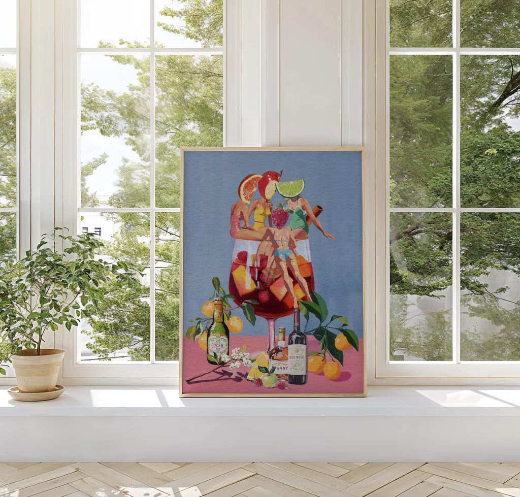 Vibrant Sangria Art Print: Playful Cocktail Wall Decor for Bar, Kitchen, and Wine Enthusiasts