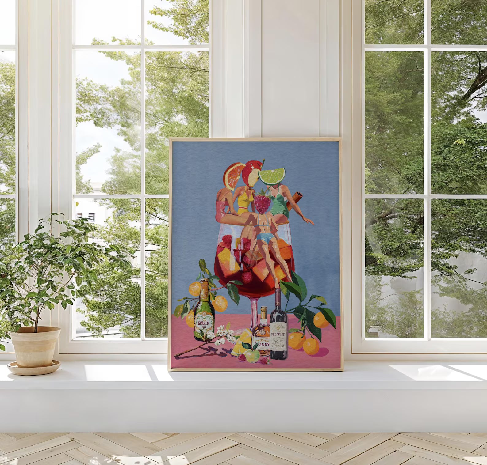 Vibrant Sangria Art Print: Playful Cocktail Wall Decor for Bar, Kitchen, and Wine Enthusiasts