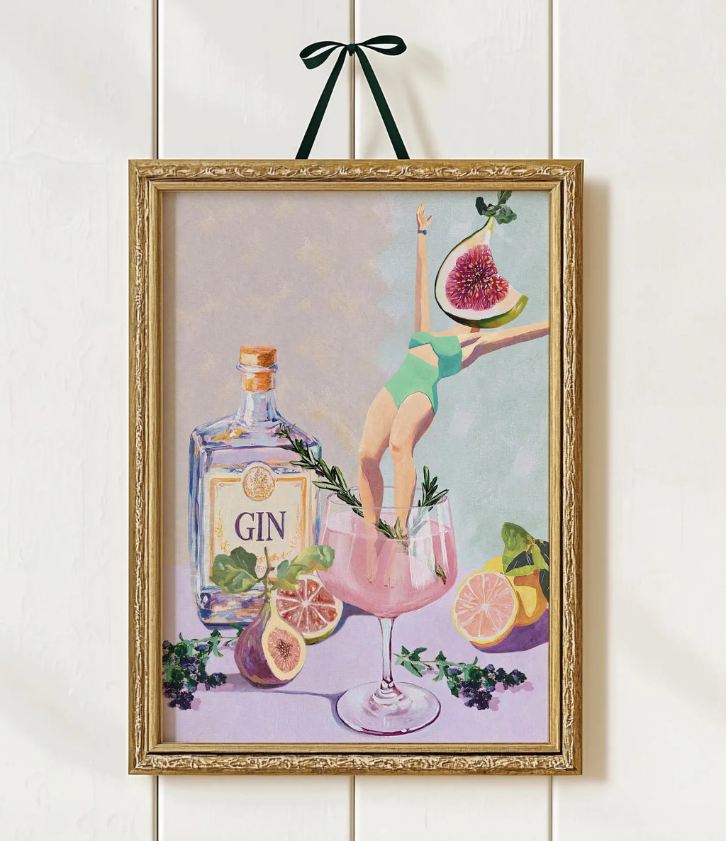 Elegant Fig Rosemary Cocktail Art Print | Aesthetic Bar Wall Decor | Mixology Gift | Classy Drink Poster