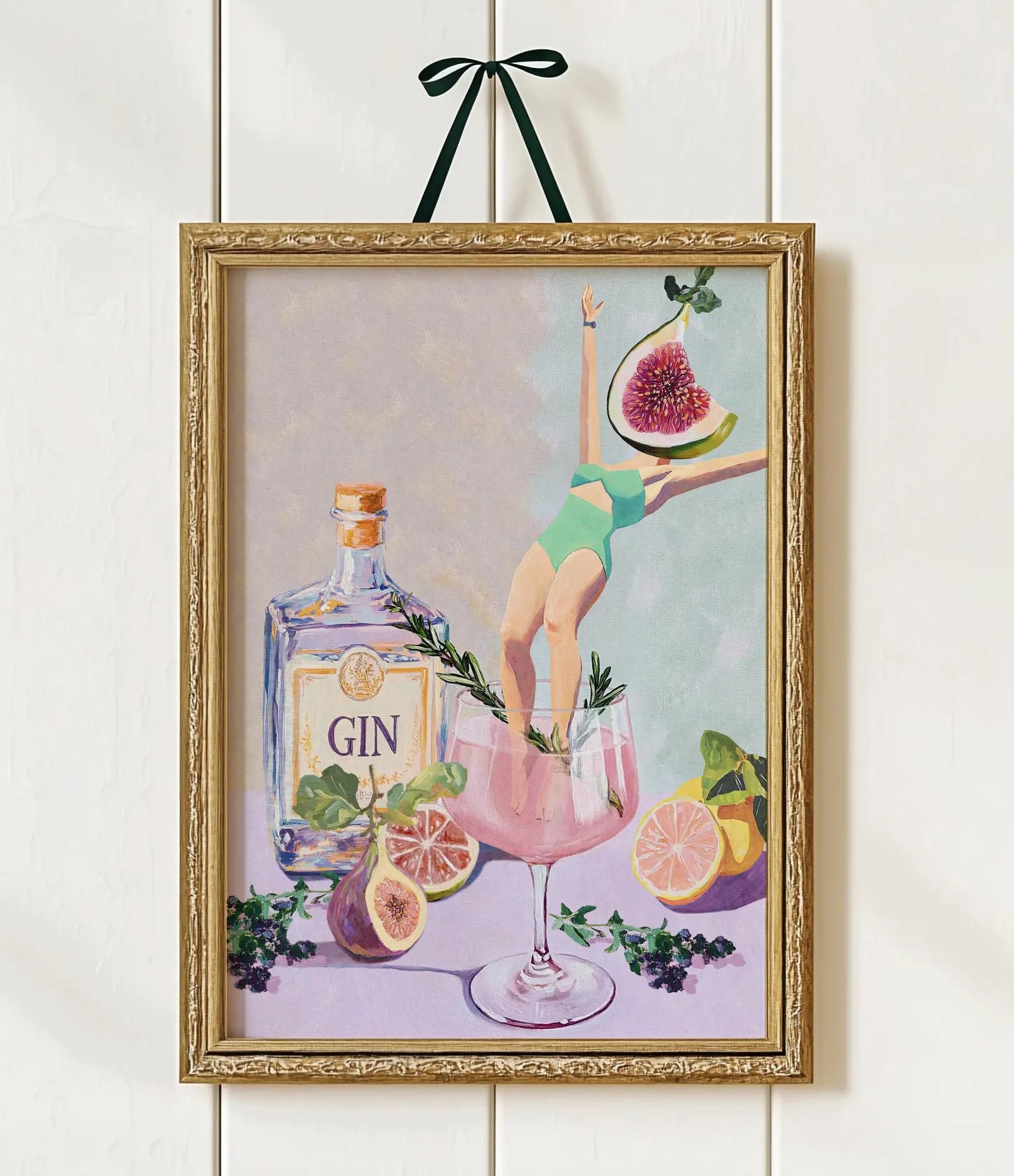 Elegant Fig Rosemary Cocktail Art Print | Aesthetic Bar Wall Decor | Mixology Gift | Classy Drink Poster