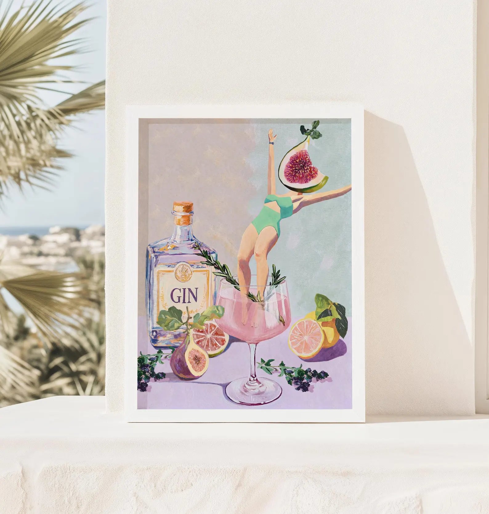 Elegant Fig Rosemary Cocktail Art Print | Aesthetic Bar Wall Decor | Mixology Gift | Classy Drink Poster