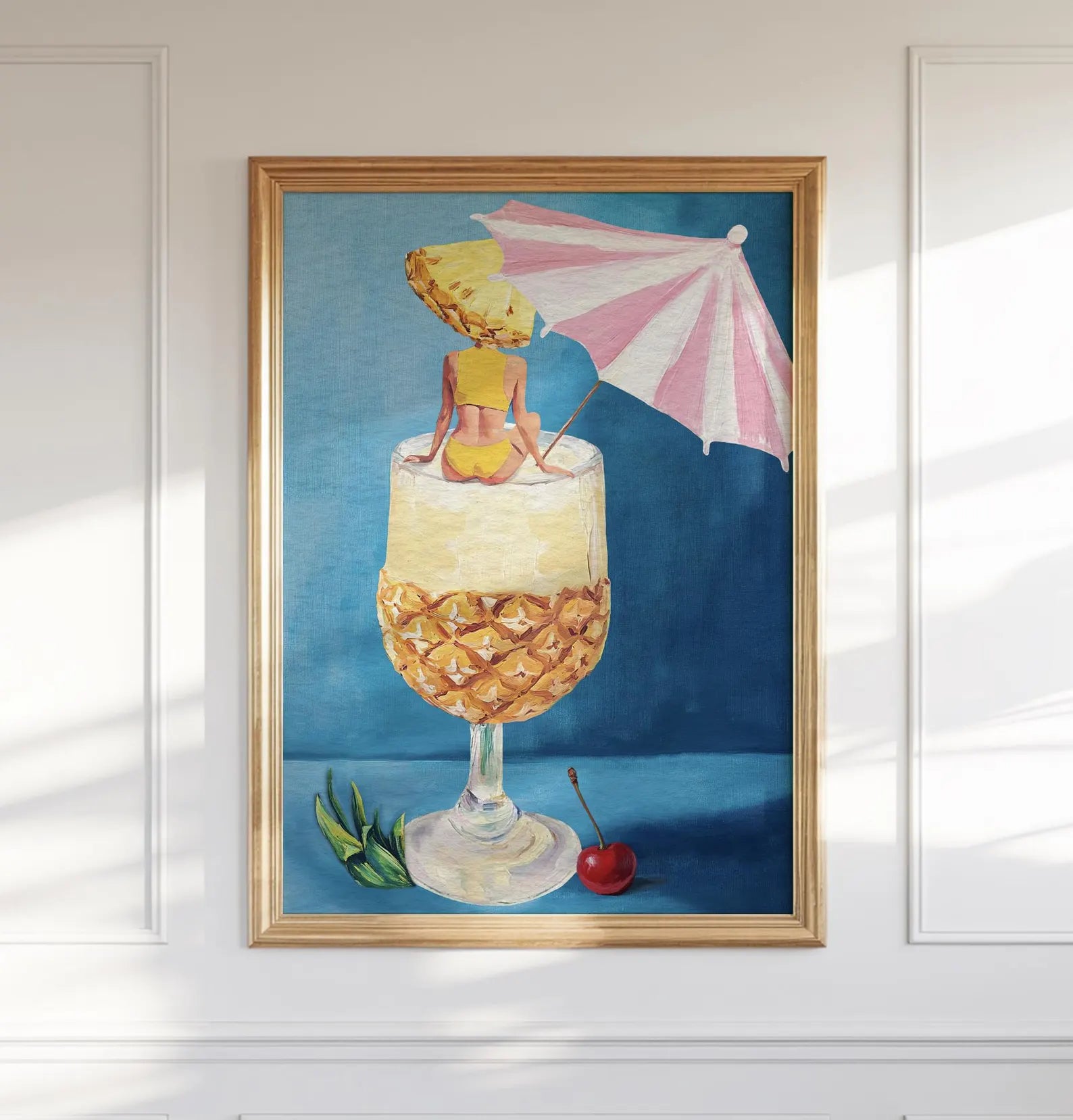 Tropical Girl's Pina Colada Pineapple Cocktail Bar Poster - Fun Home Decor Wall Art Print