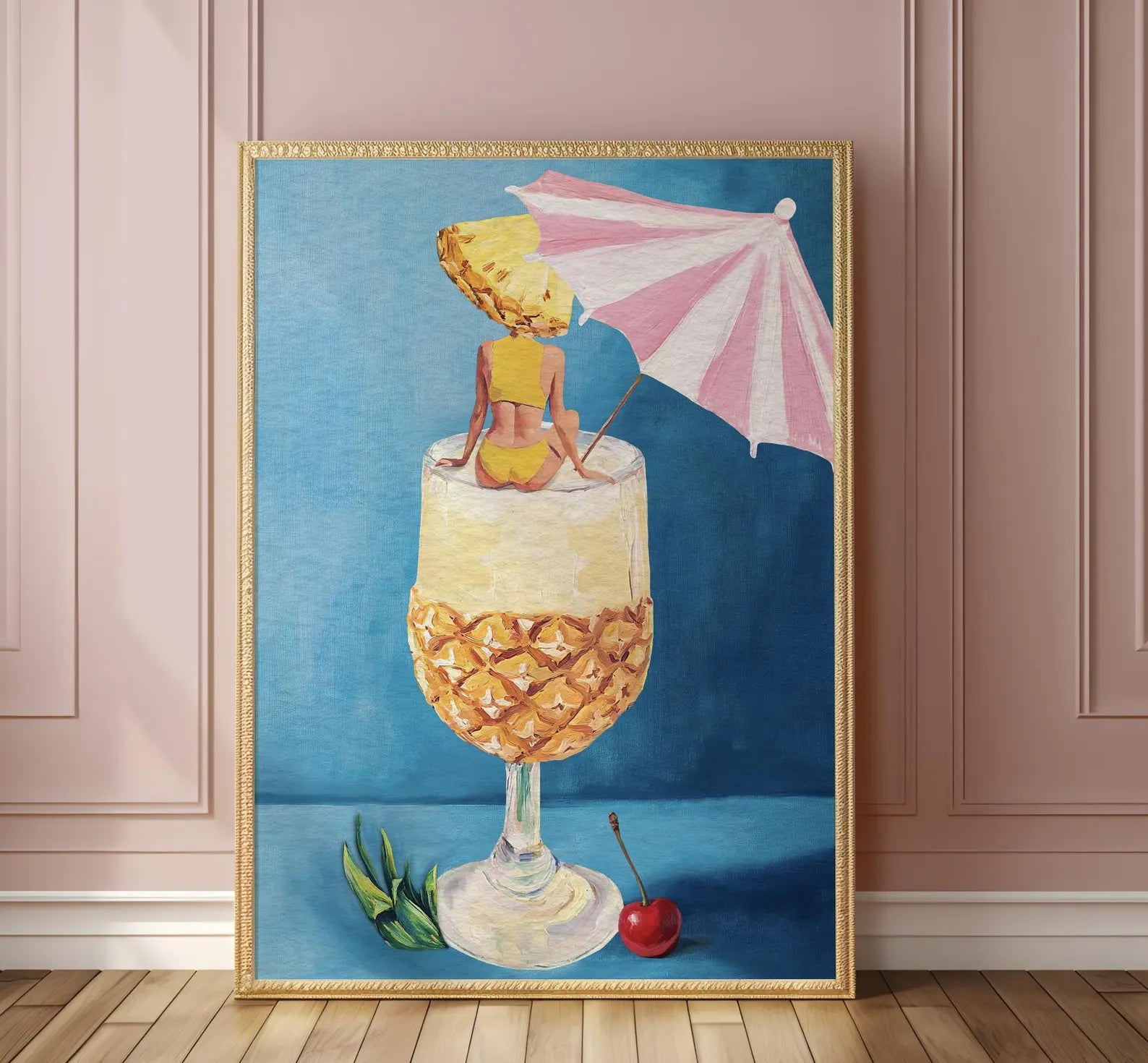 Tropical Girl's Pina Colada Pineapple Cocktail Bar Poster - Fun Home Decor Wall Art Print