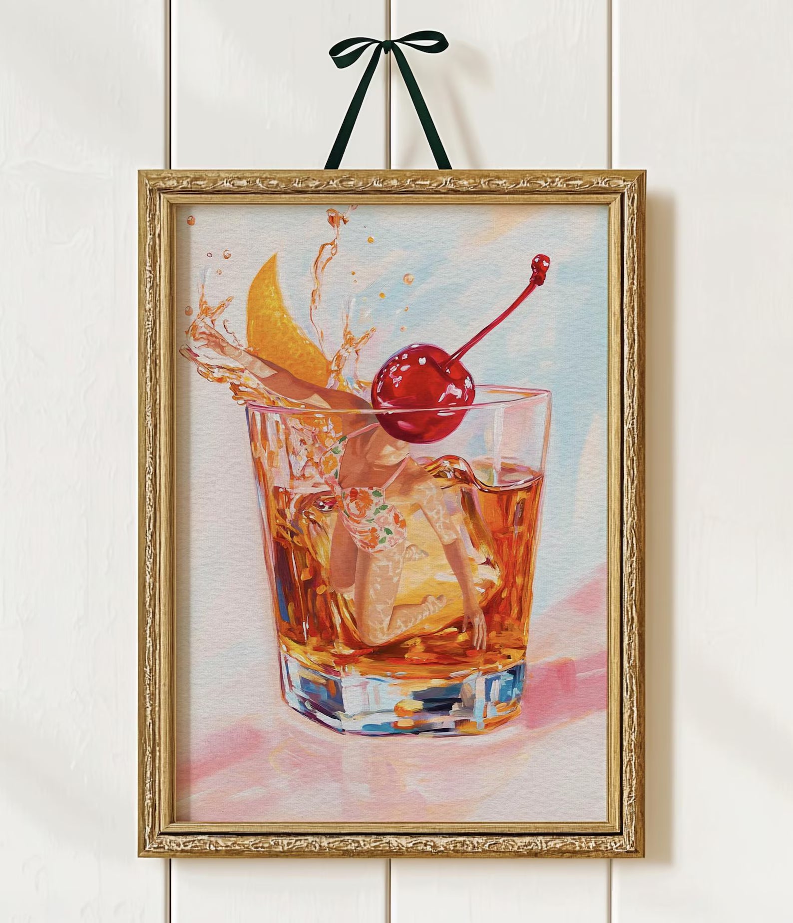 Retro Bar Scene Poster: Old Fashioned Cocktail Art Print for Home, Kitchen & Bar Decor