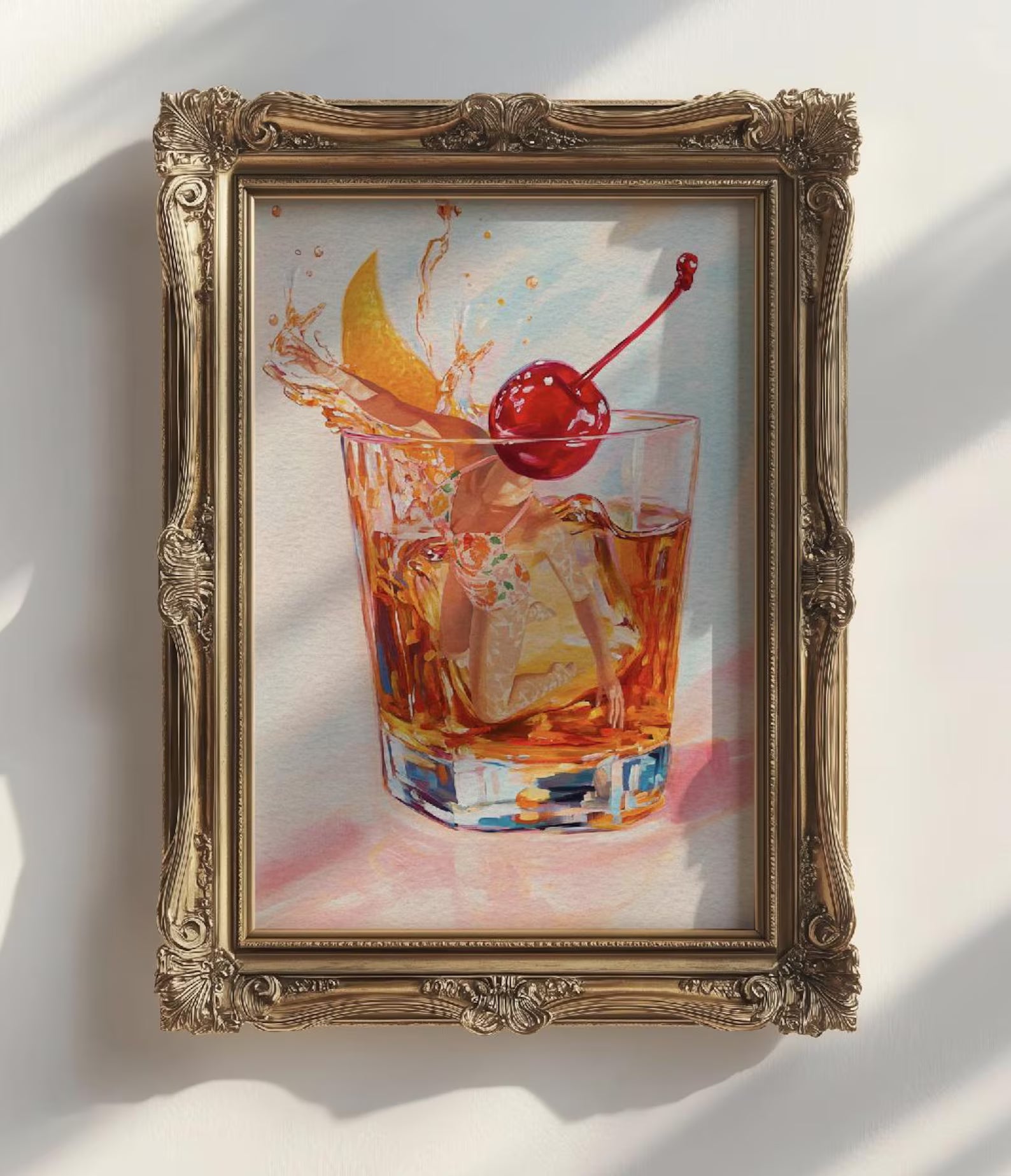 Retro Bar Scene Poster: Old Fashioned Cocktail Art Print for Home, Kitchen & Bar Decor