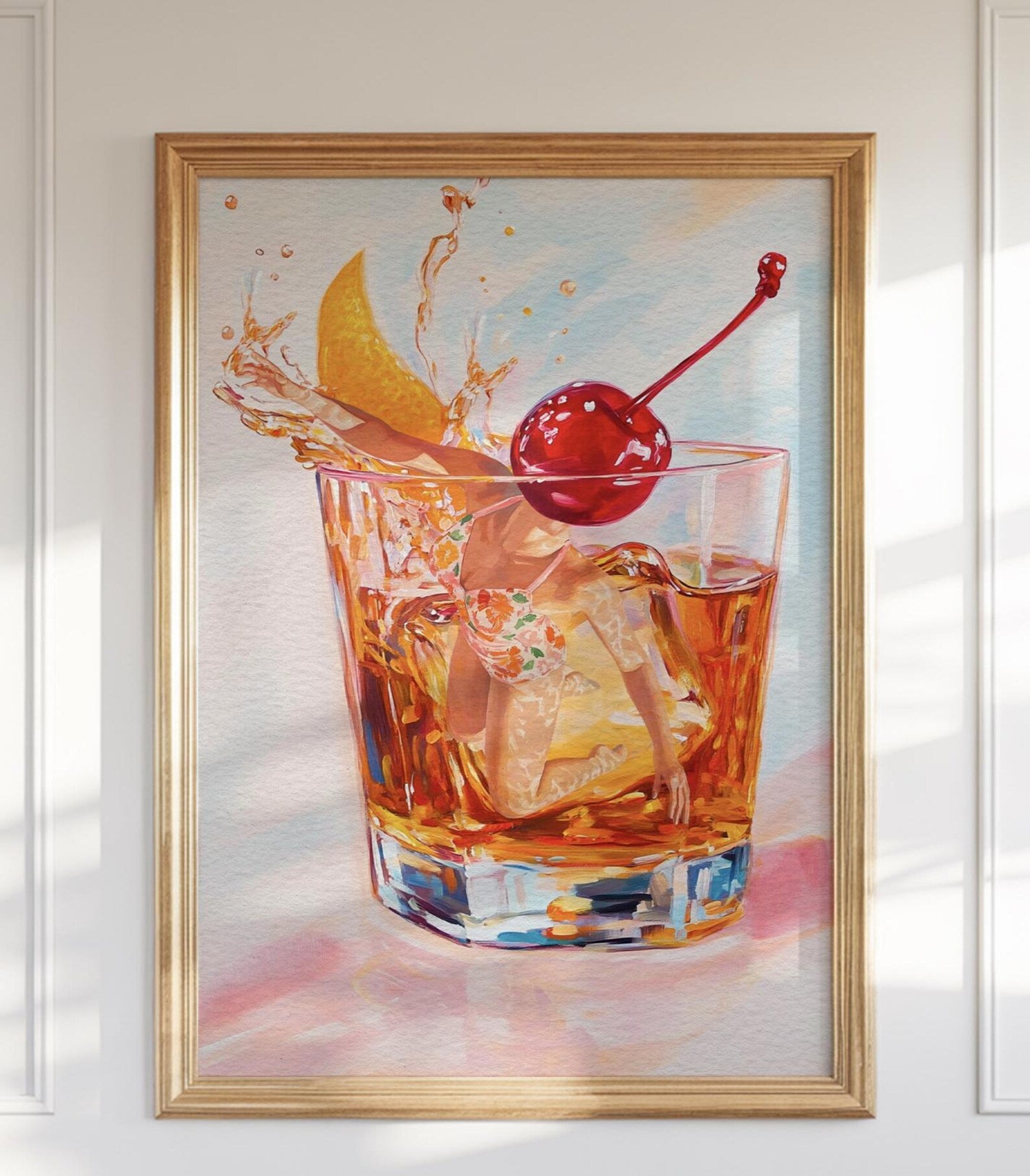 Retro Bar Scene Poster: Old Fashioned Cocktail Art Print for Home, Kitchen & Bar Decor