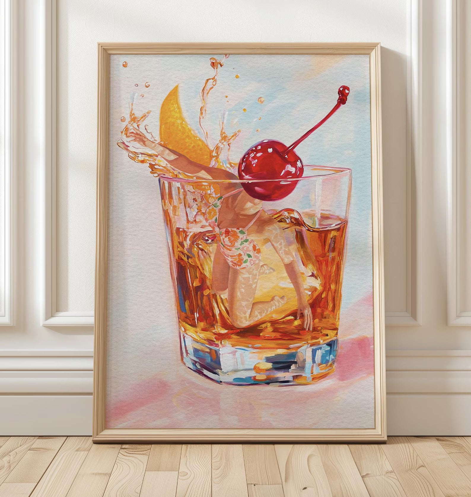 Retro Bar Scene Poster: Old Fashioned Cocktail Art Print for Home, Kitchen & Bar Decor