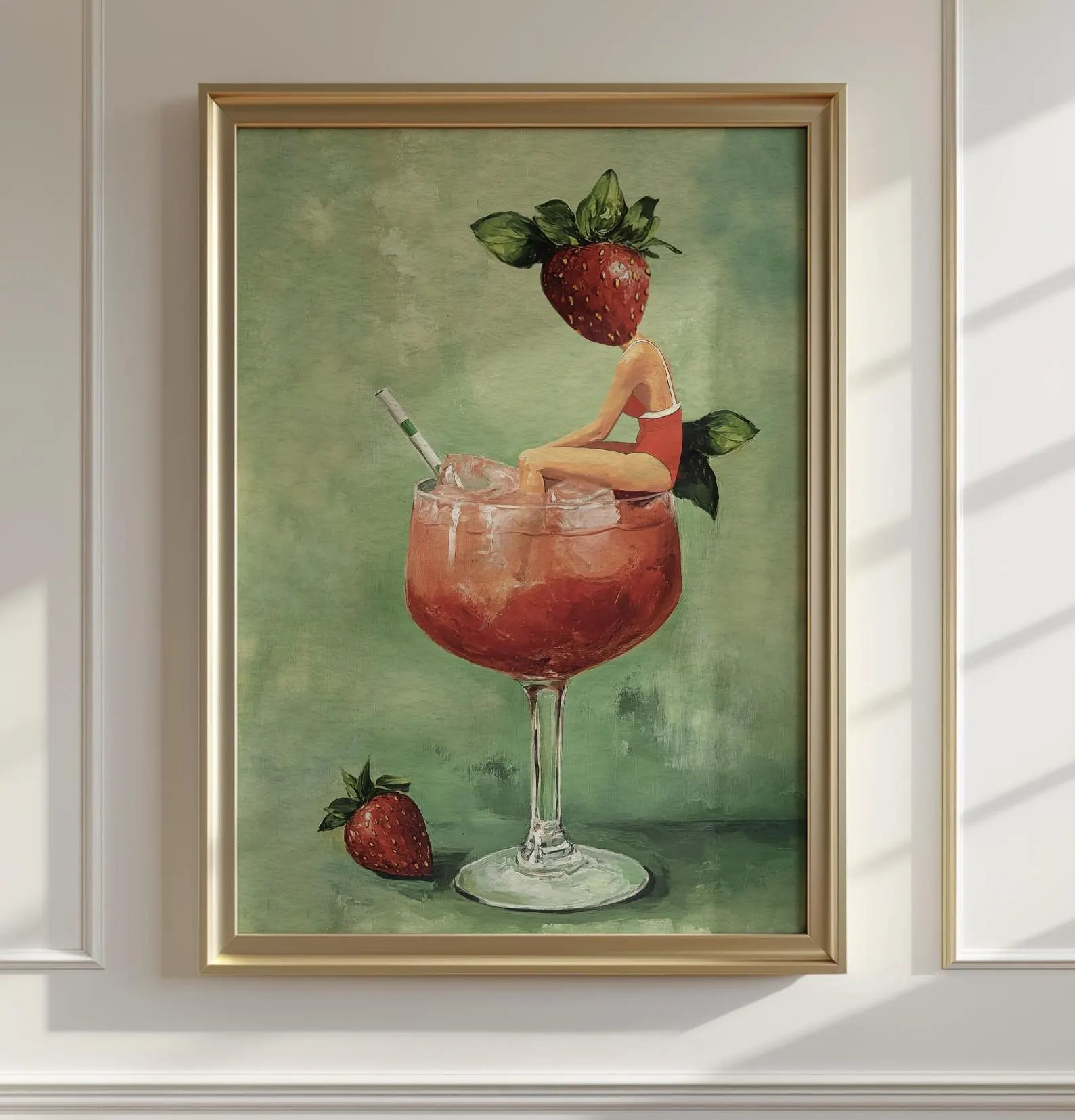 Strawberry Daiquiri Cocktail Bar Art Print - Vibrant Martini Girl Poster for Kitchen & Home Decor