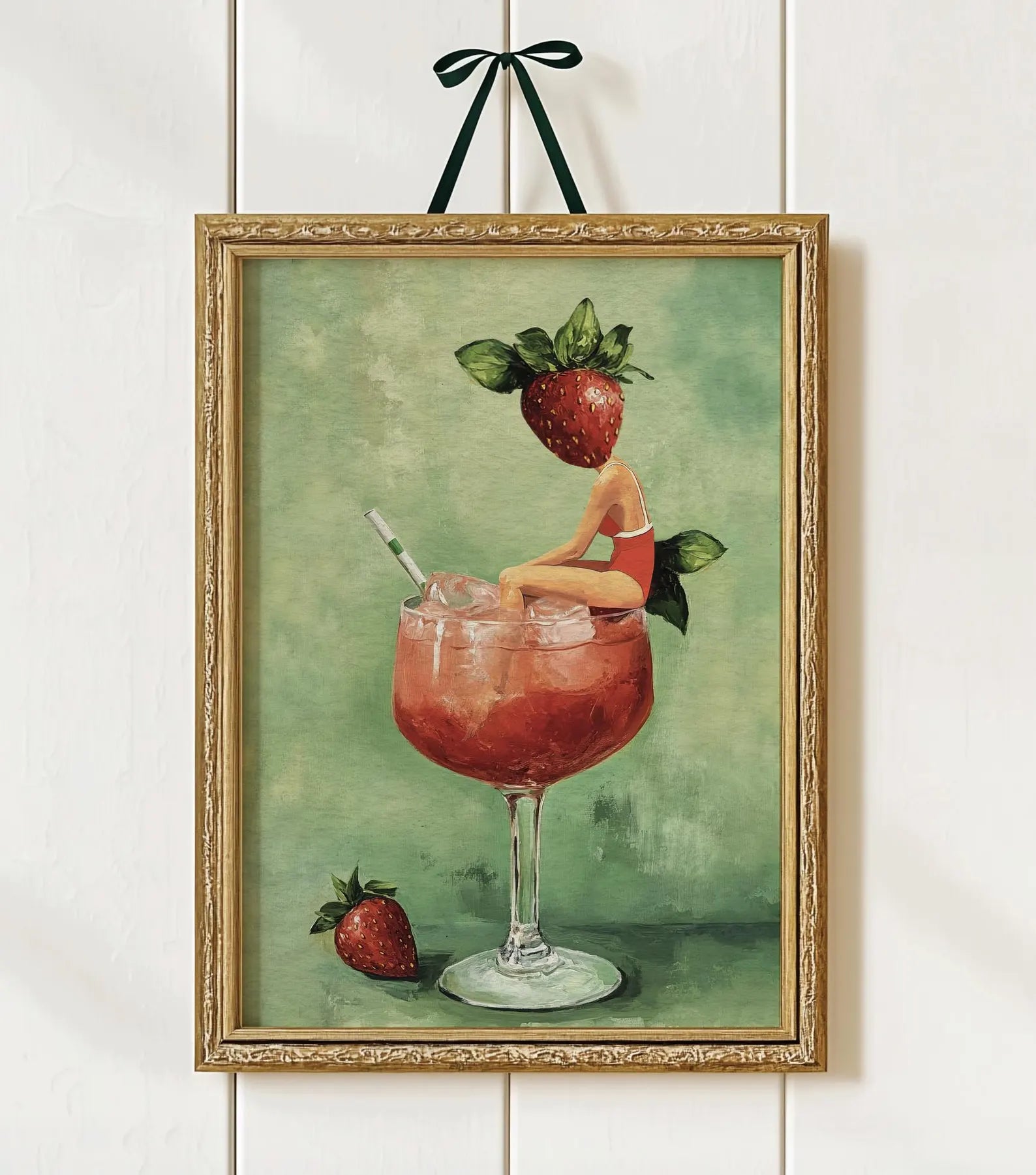 Strawberry Daiquiri Cocktail Bar Art Print - Vibrant Martini Girl Poster for Kitchen & Home Decor