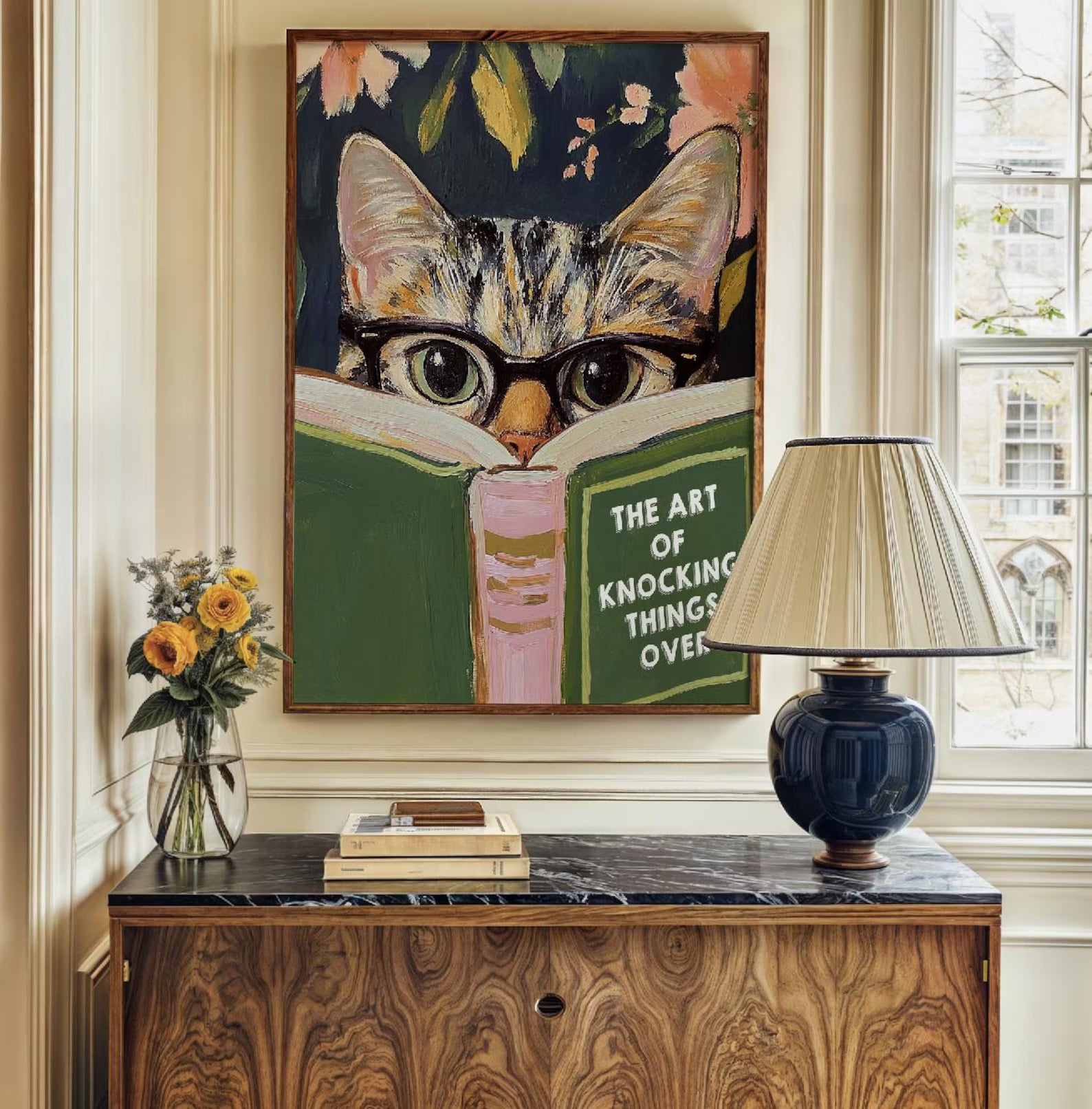 Quirky Cat Reading Poster: Humorous Bathroom Wall Art for Book Lovers | Aesthetic Kitty Print
