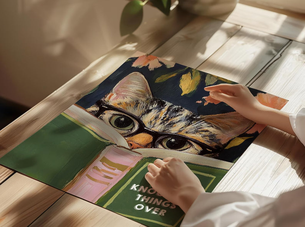 Quirky Cat Reading Poster: Humorous Bathroom Wall Art for Book Lovers | Aesthetic Kitty Print