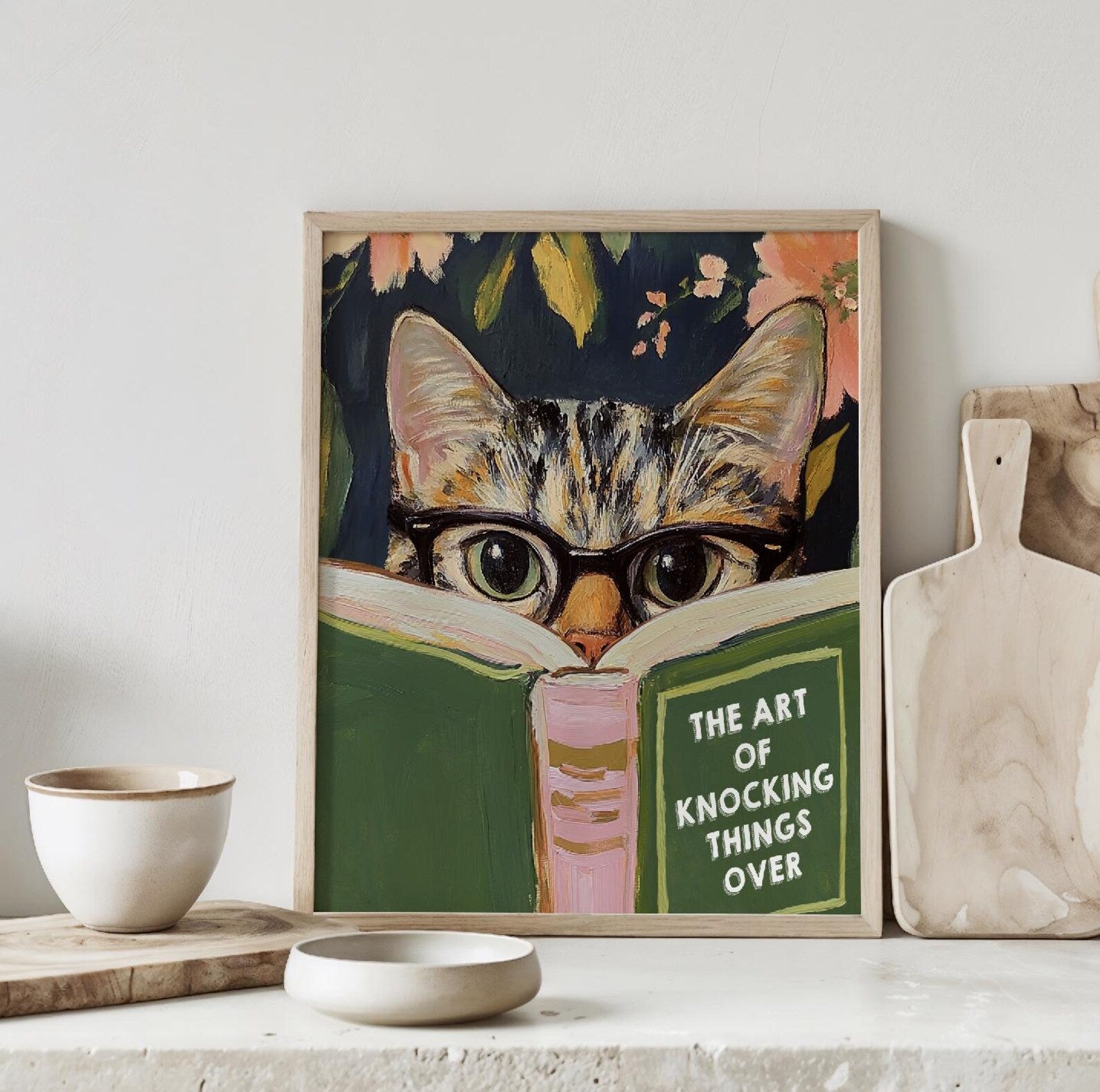 Quirky Cat Reading Poster: Humorous Bathroom Wall Art for Book Lovers | Aesthetic Kitty Print