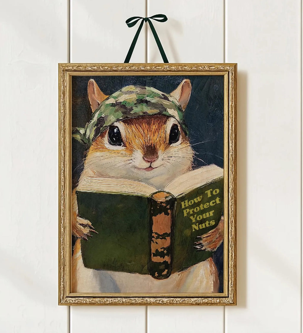 Humorous Squirrel Bathroom Poster: Protect Your Nuts - Whimsical Woodland Animal Wall Art Decor