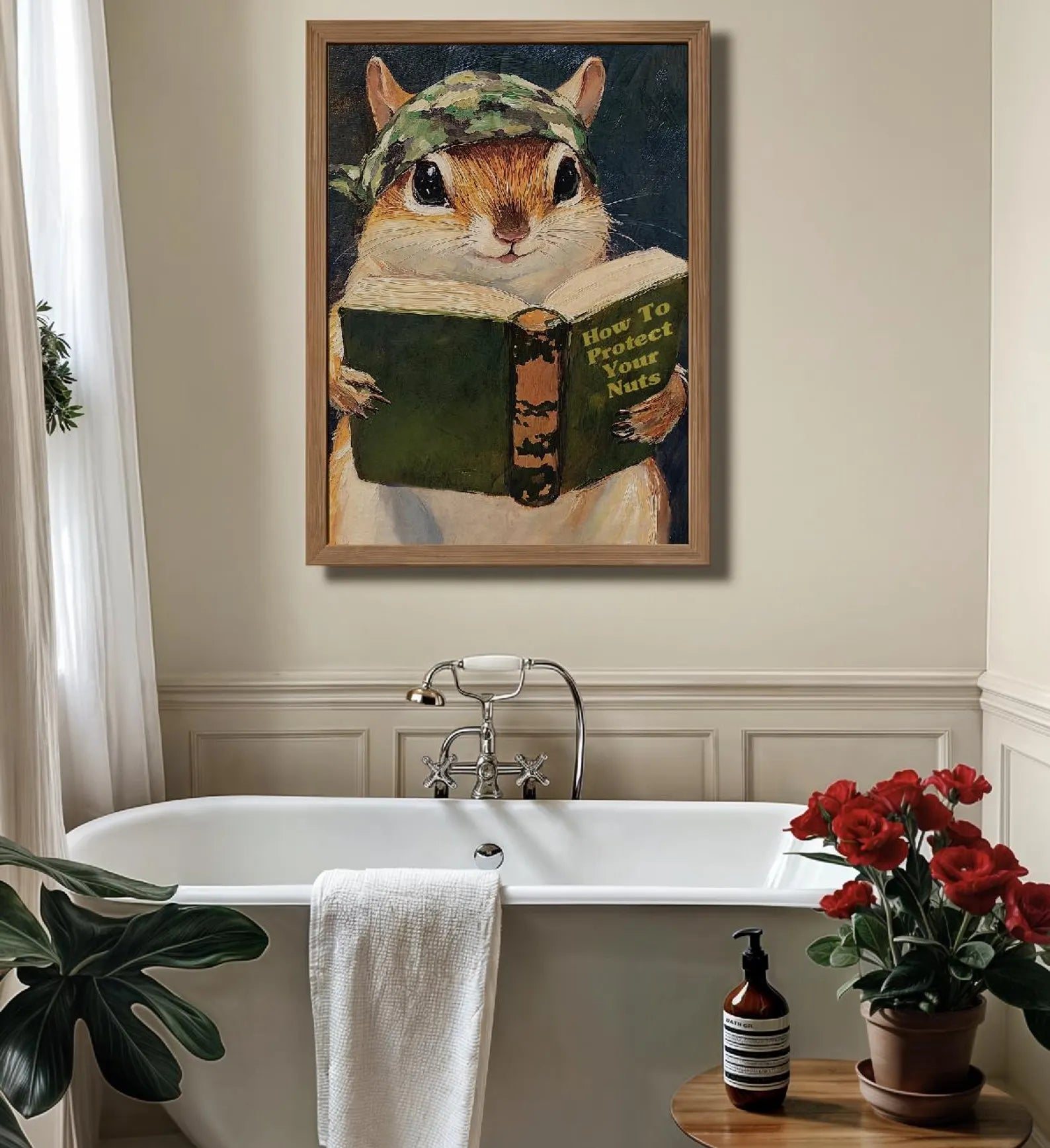 Humorous Squirrel Bathroom Poster: Protect Your Nuts - Whimsical Woodland Animal Wall Art Decor