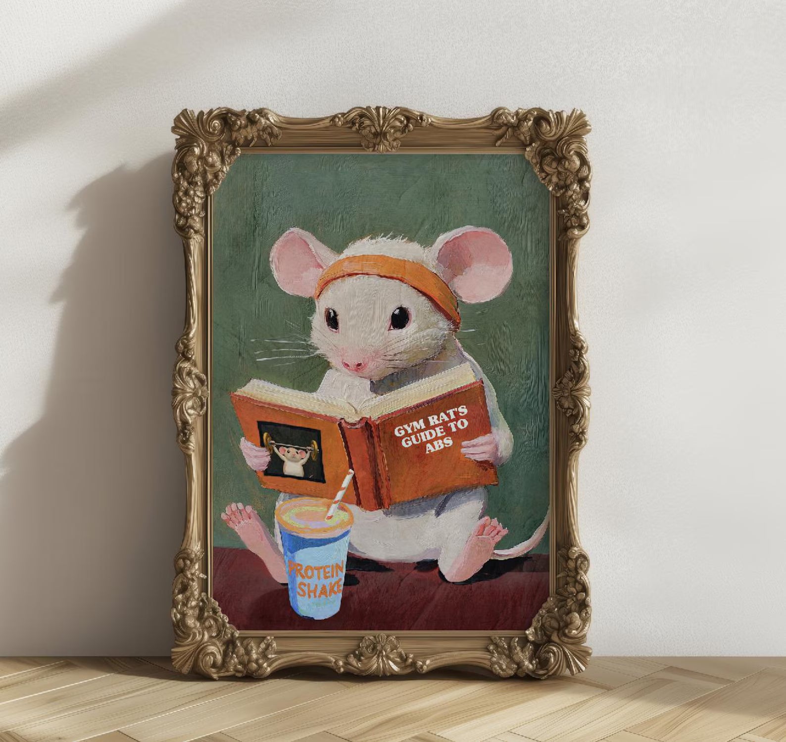 Whimsical Gym Rat's Guide to Abs - Funny Animal Fitness Art Print for Home Workout Motivation